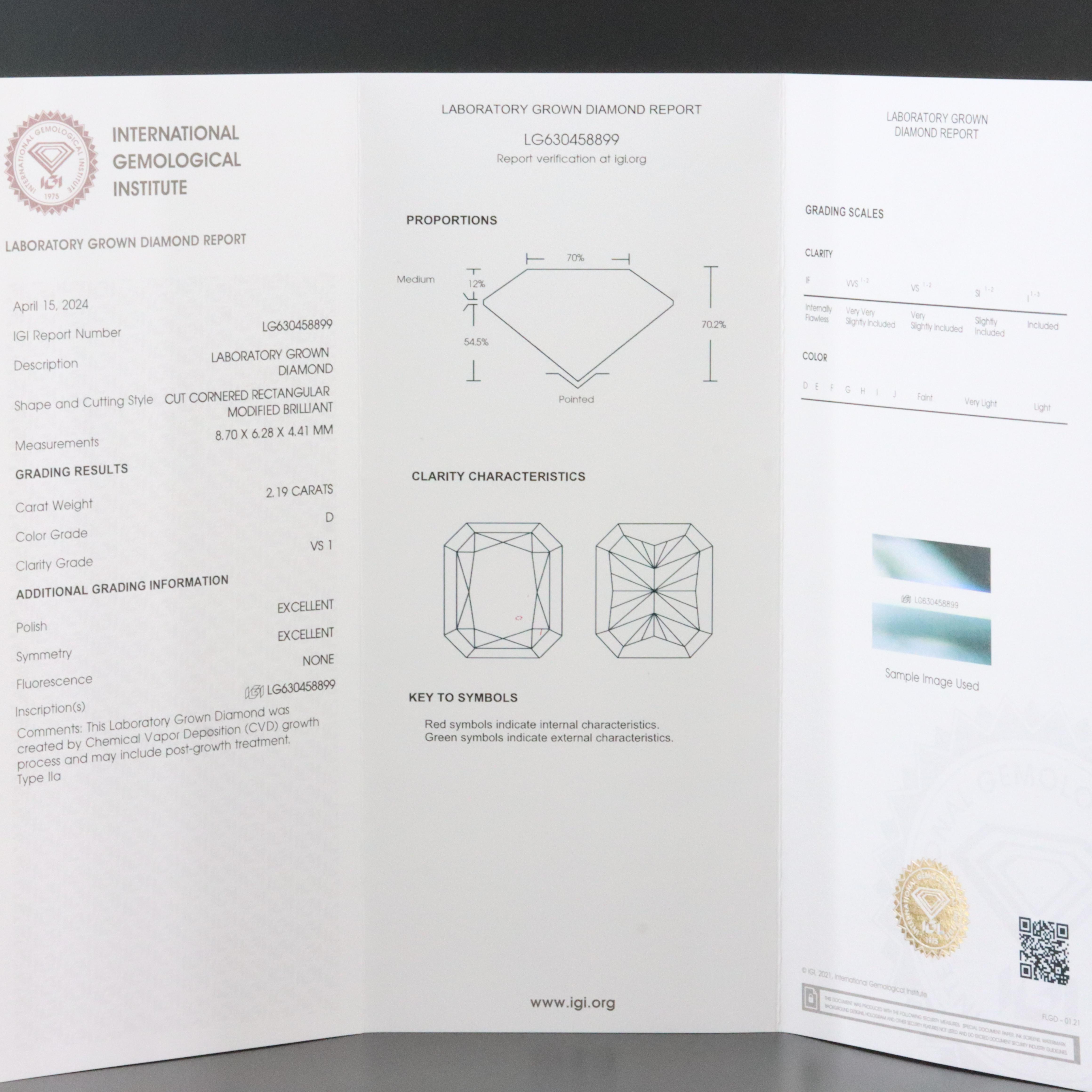Platinum 2.19 CT Lab Grown Diamond Solitaire Ring with IGI Report