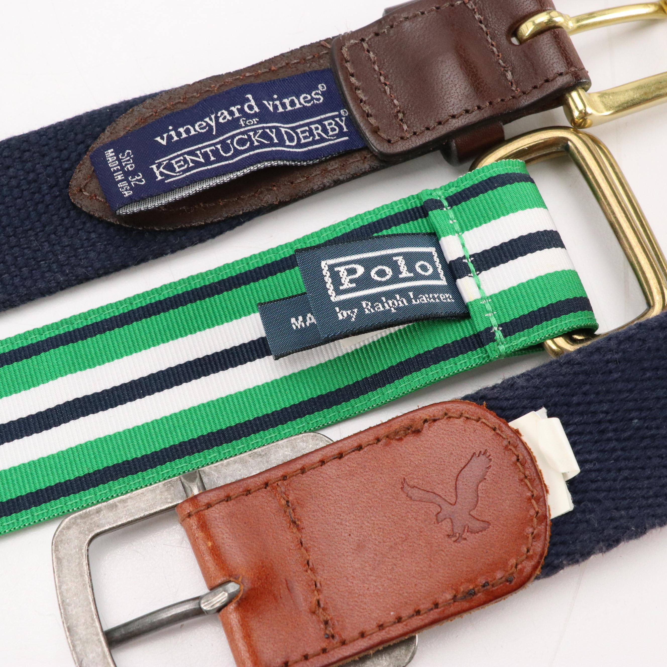 Men's Polo Ralph Lauren, Vineyard Vines, American Eagle & Other Patterned Belts