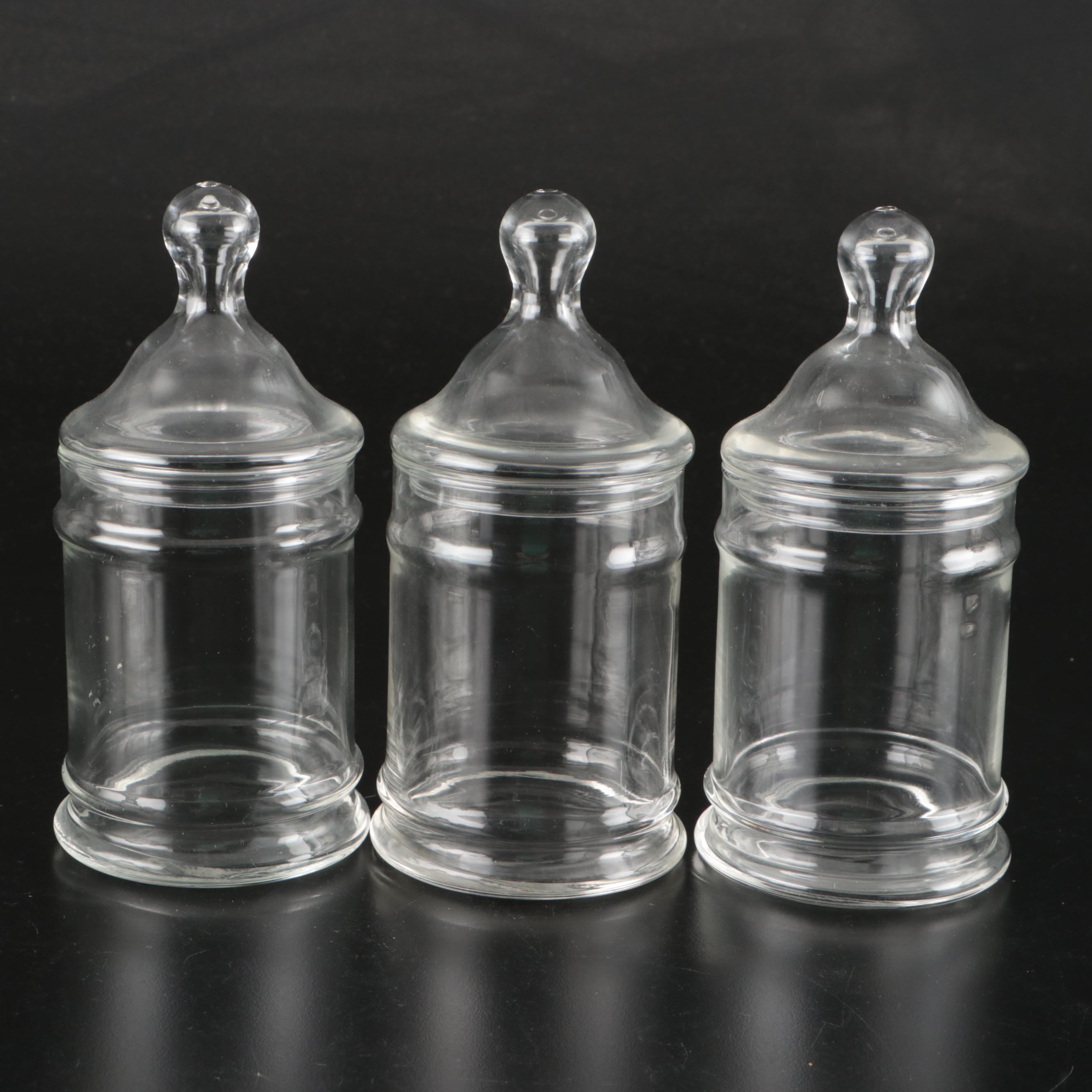 Vintage Glass Apothecary Jars with Other Lidded Glass Storage Jars