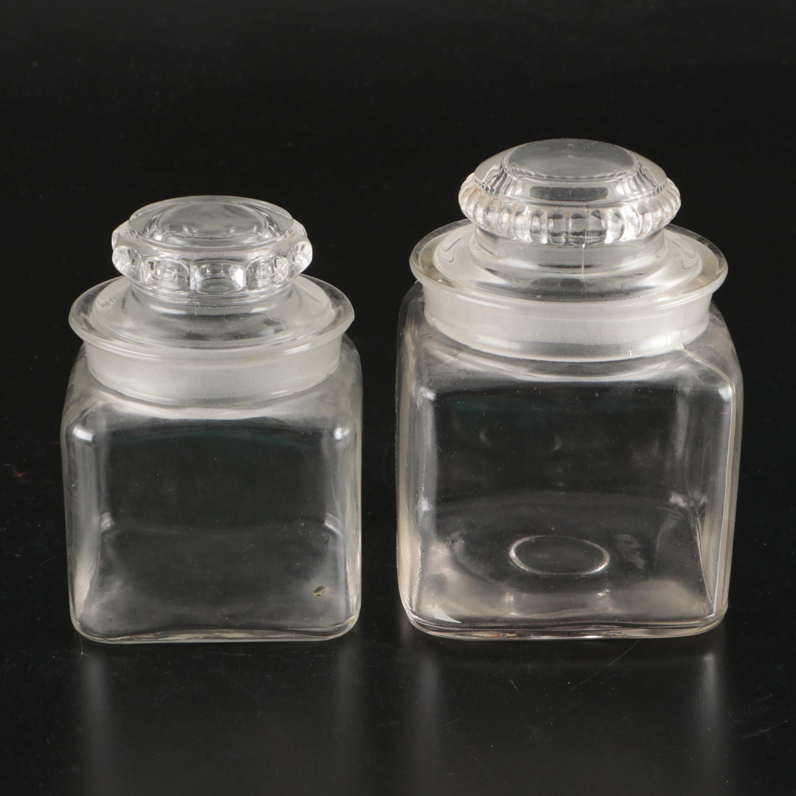 Vintage Glass Apothecary Jars with Other Lidded Glass Storage Jars