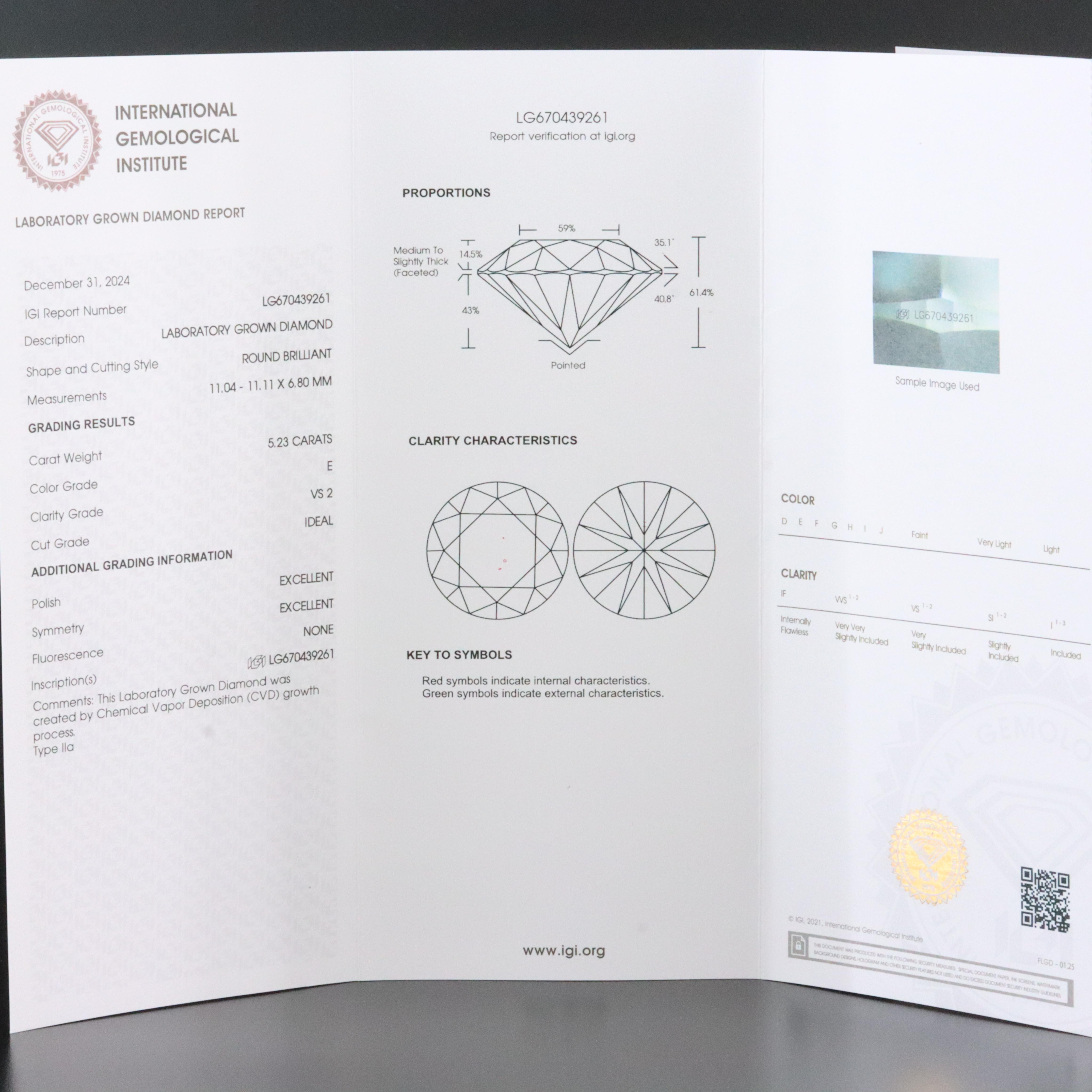 Platinum 5.89 CTW Lab Grown Diamond Ring with IGI Report