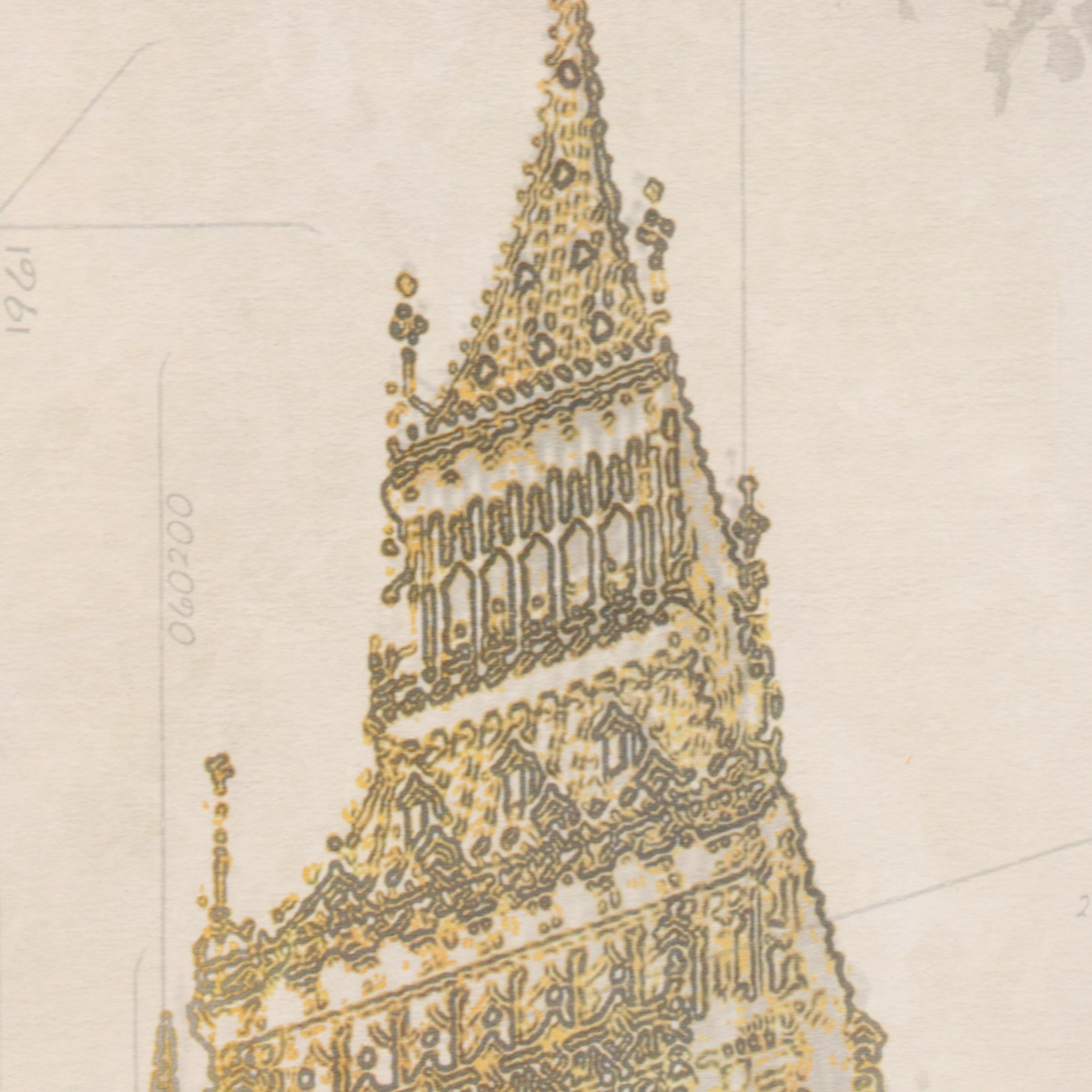 Offset Lithographs of Big Ben and the Eiffel Tower