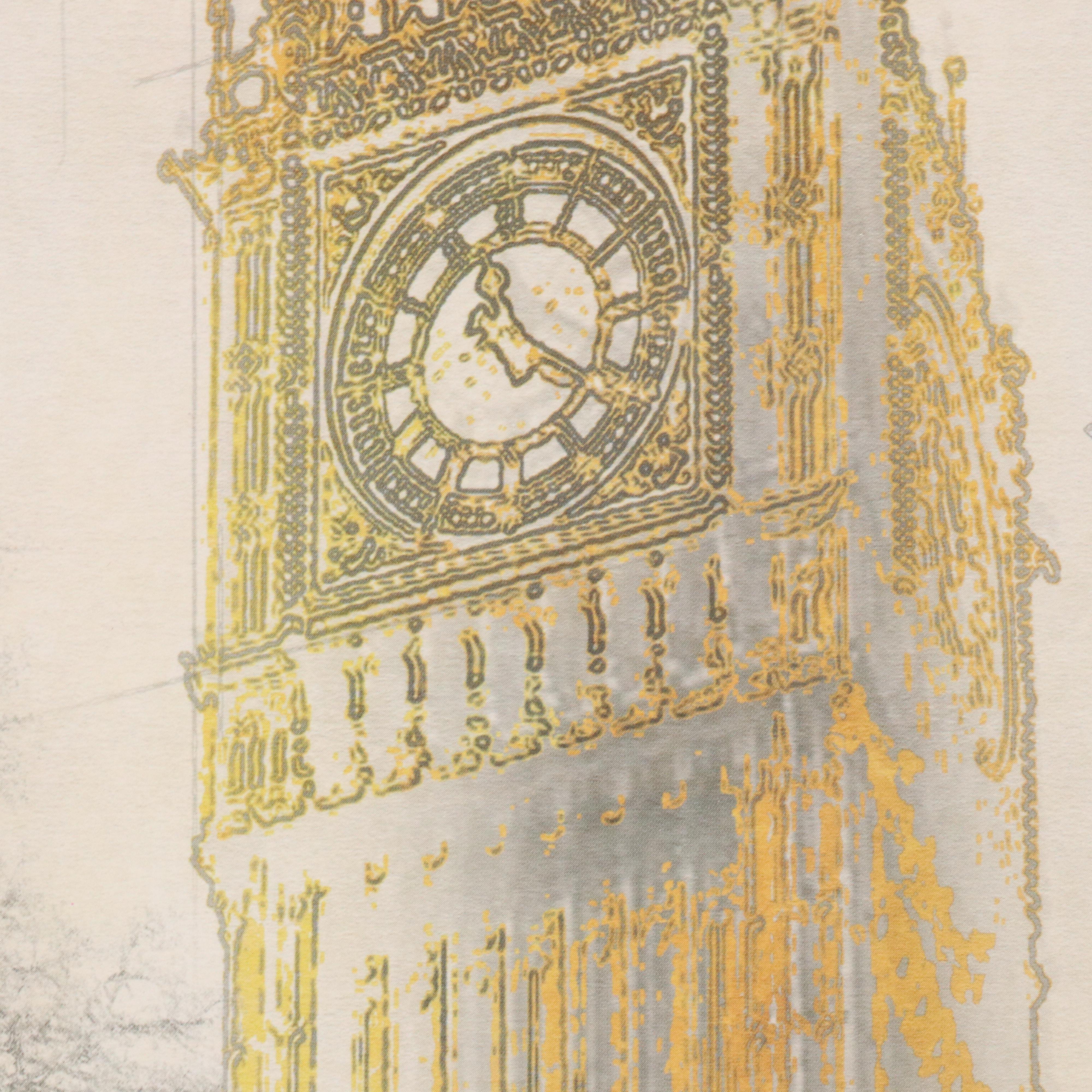 Offset Lithographs of Big Ben and the Eiffel Tower