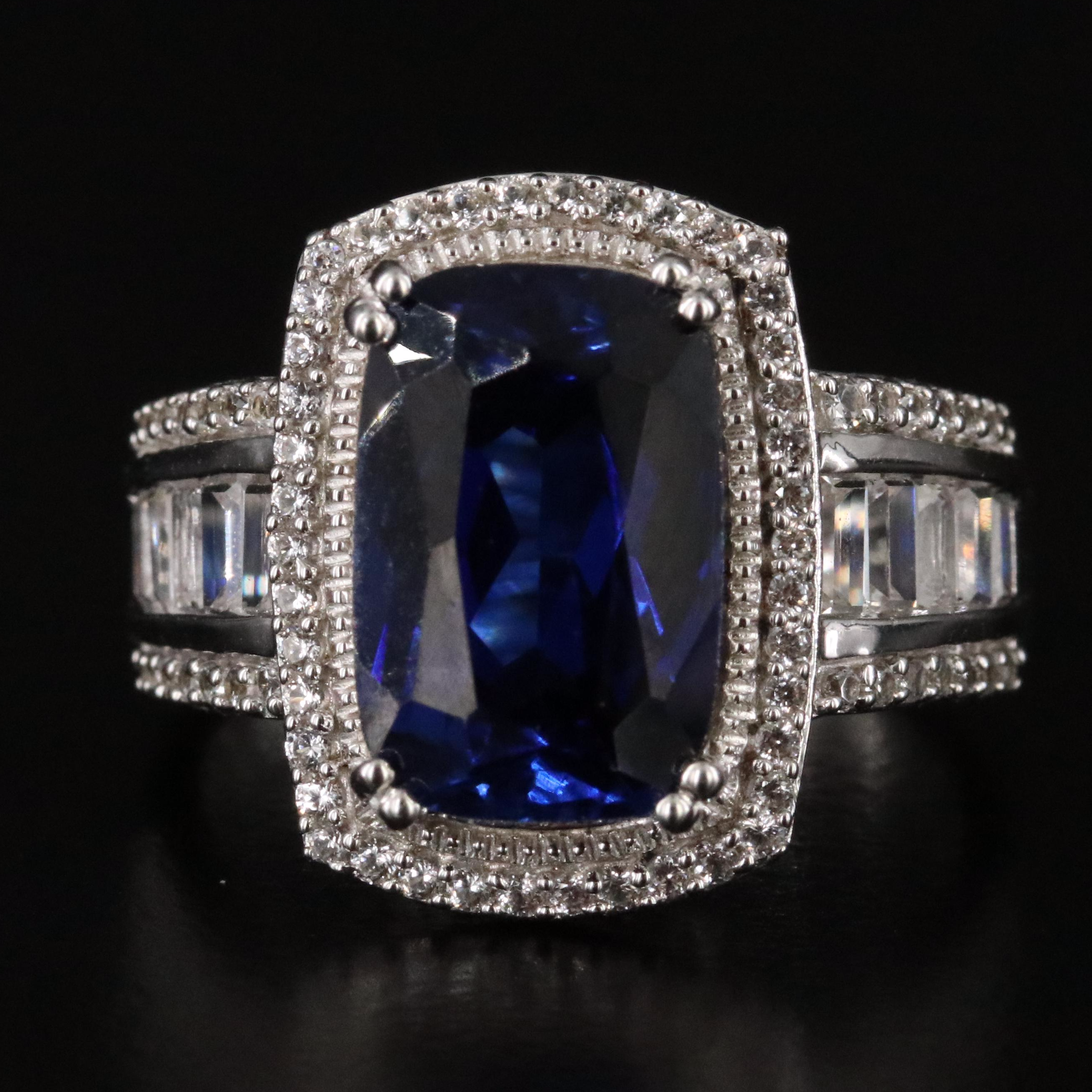 Sterling Sapphire and White Sapphire Ring