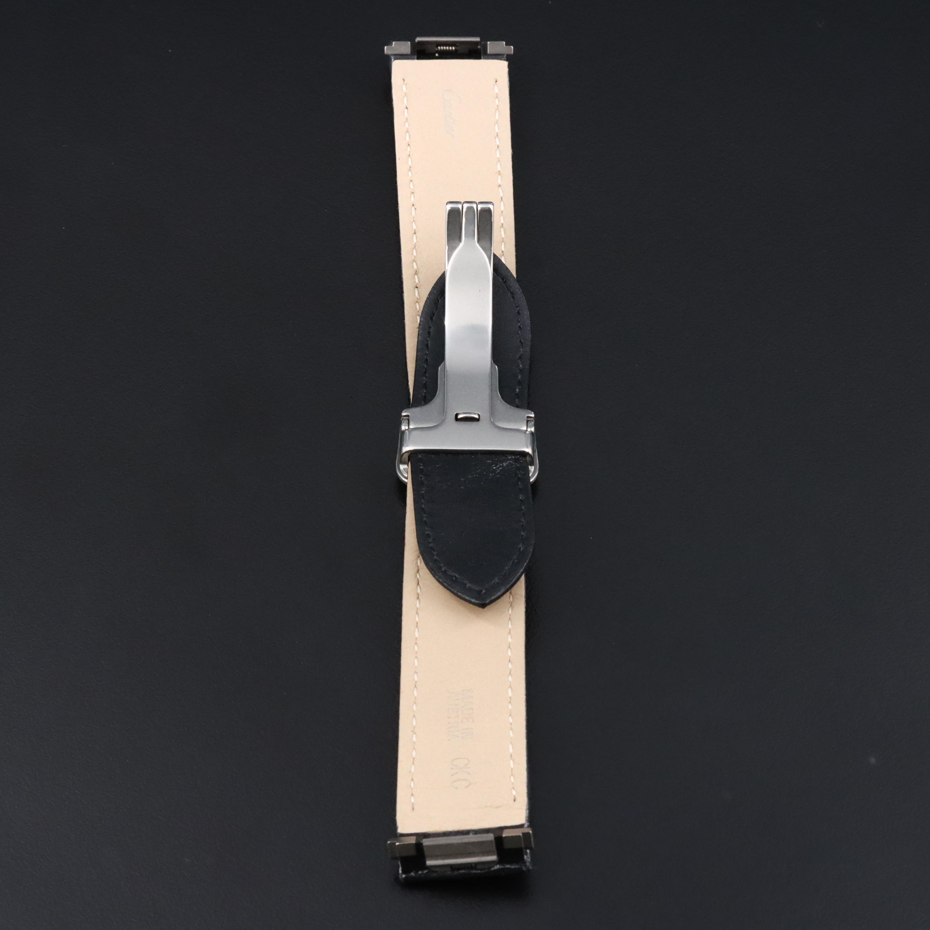 Cartier Leather and Stainless Steel Spring Ends Watch Band