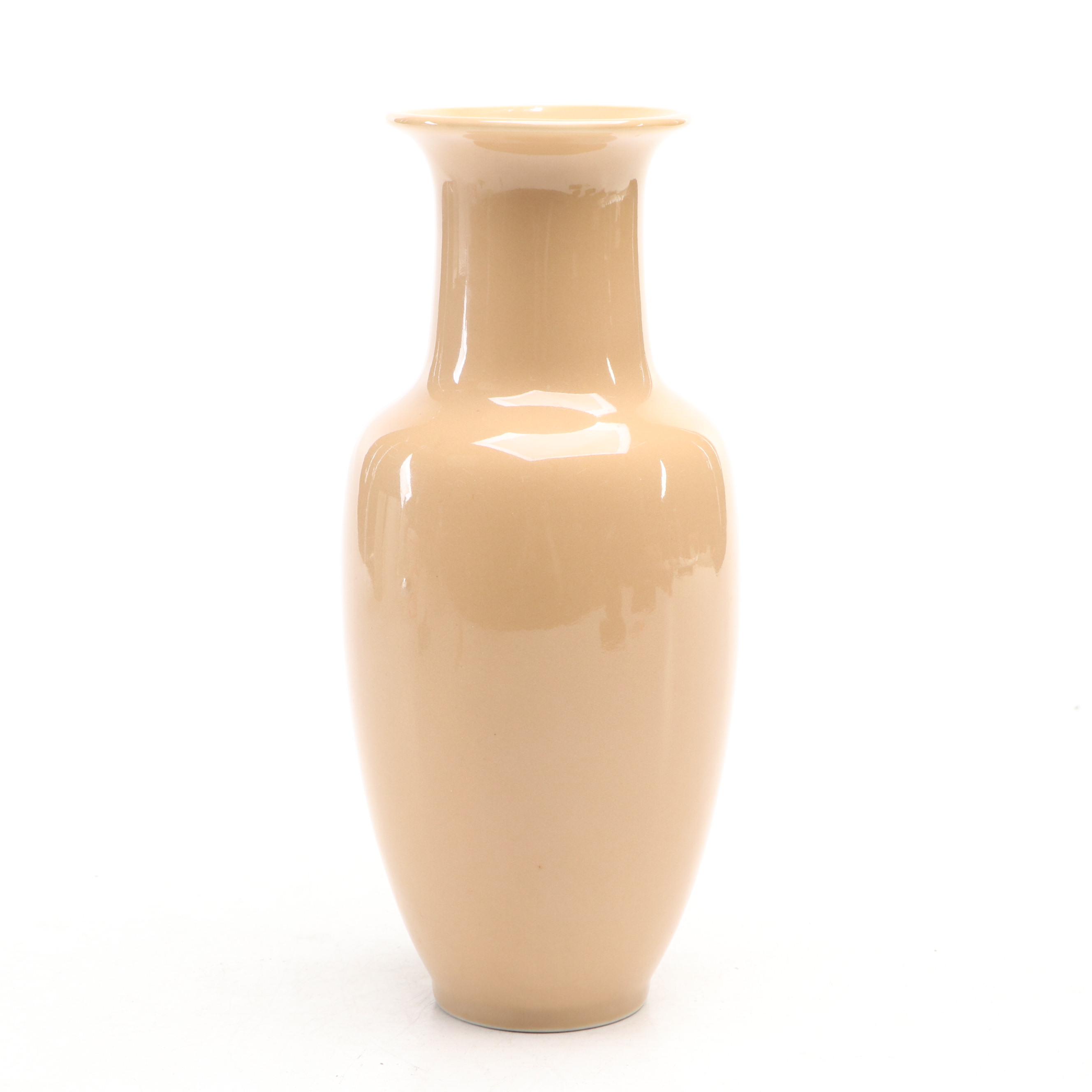 Japanese Green and Brown Glazed Ceramic Vase Pair with Tan Glazed Vase