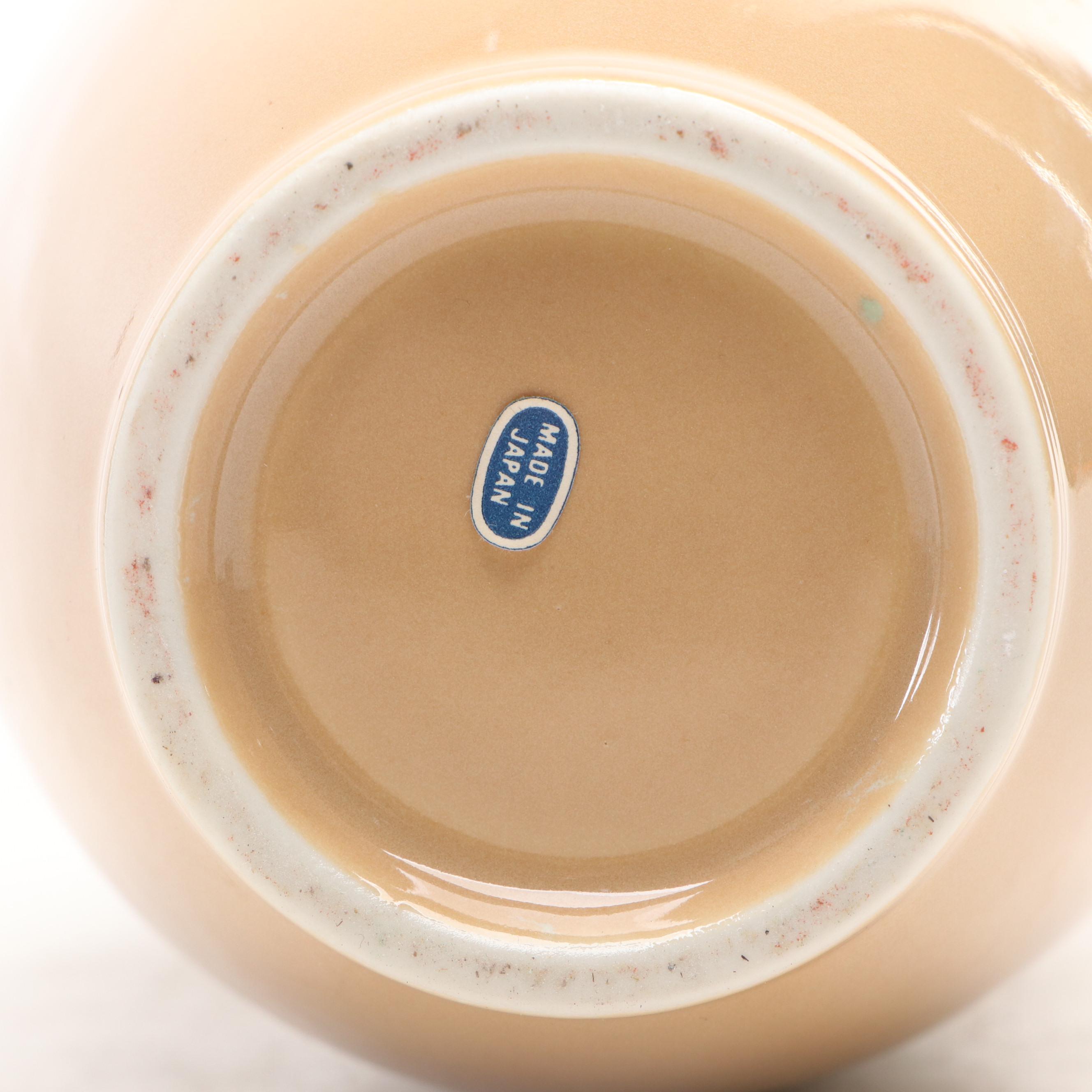 Japanese Green and Brown Glazed Ceramic Vase Pair with Tan Glazed Vase