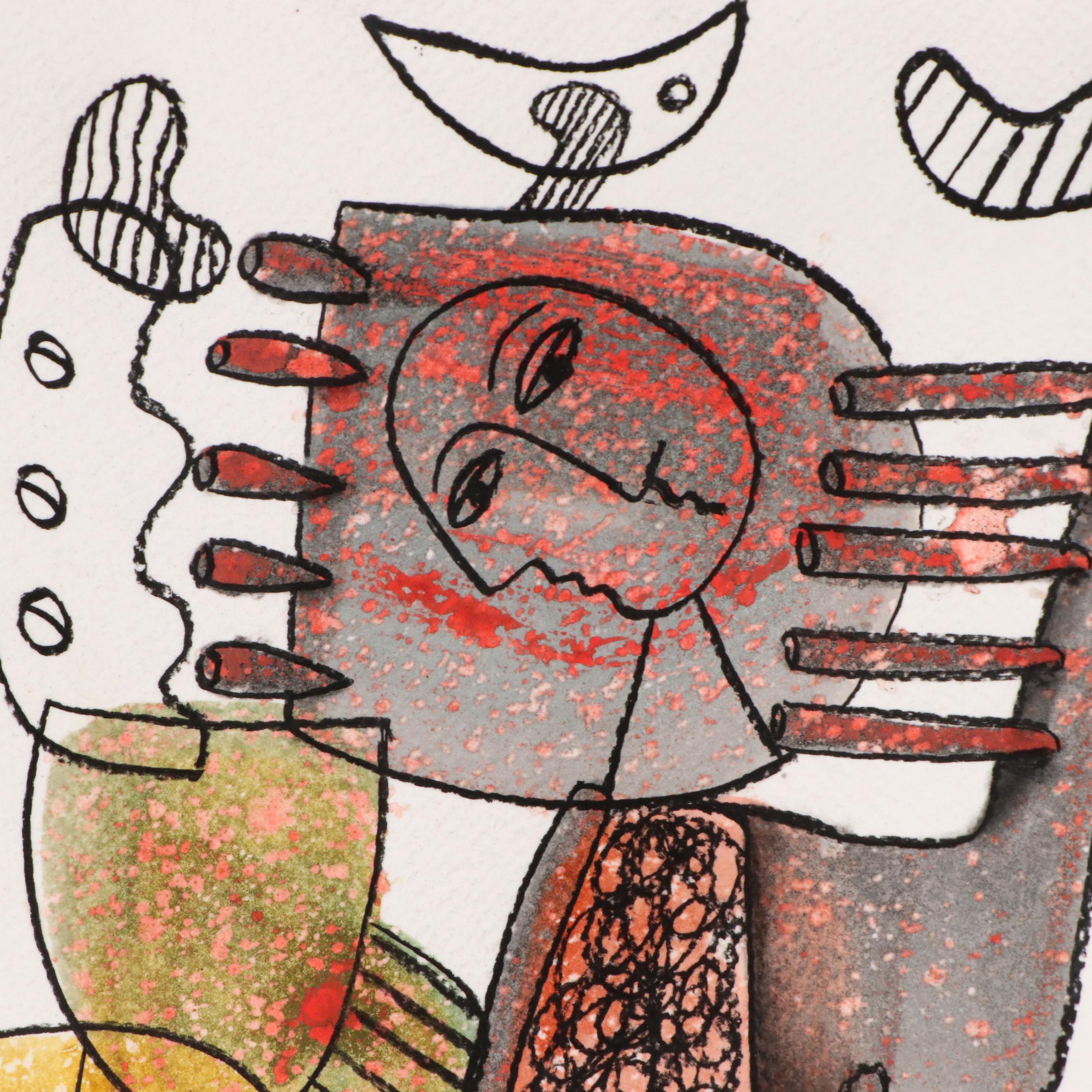 Michel Blázquez Surrealist Mixed Media Painting "El Hacedor y la Luna," 2025