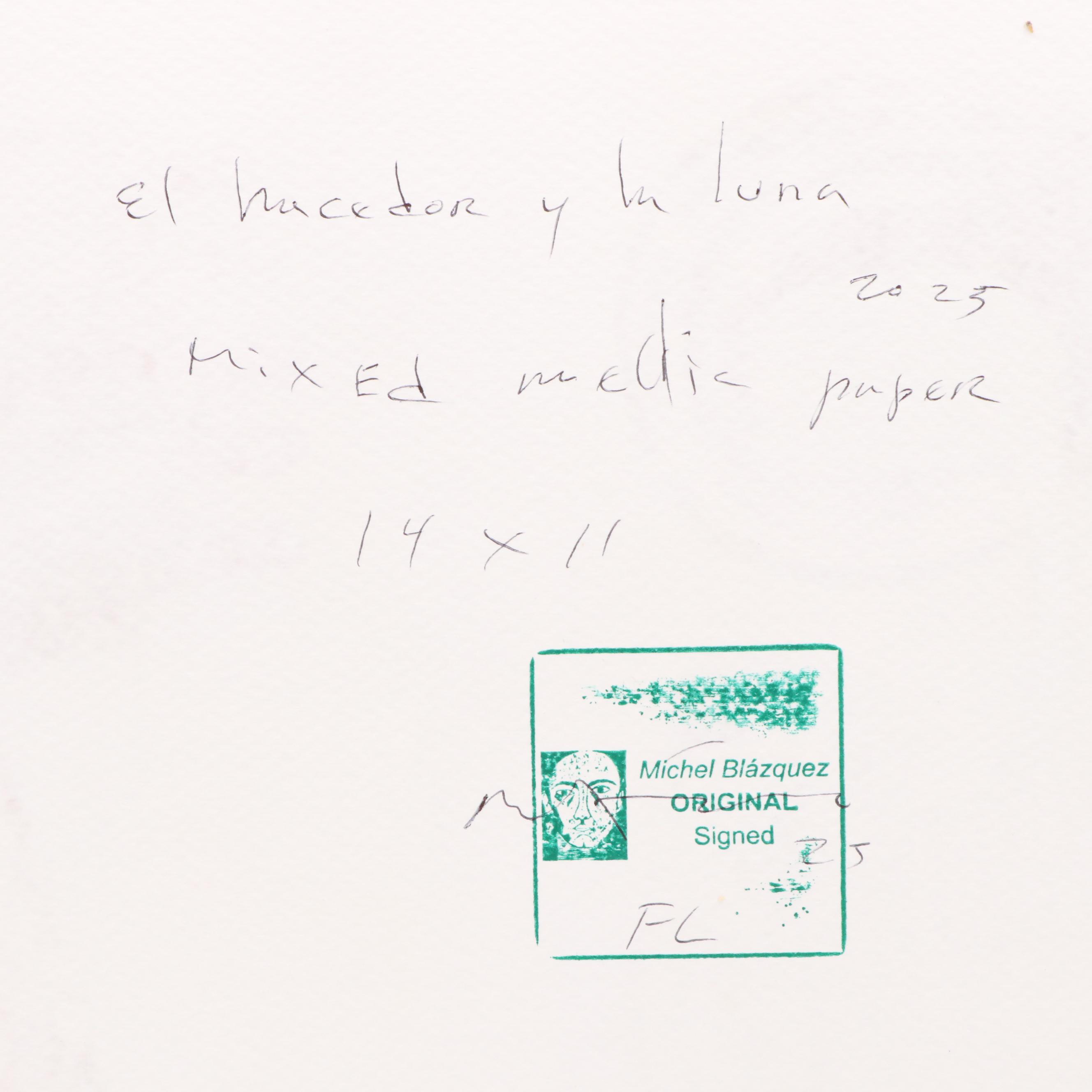 Michel Blázquez Surrealist Mixed Media Painting "El Hacedor y la Luna," 2025