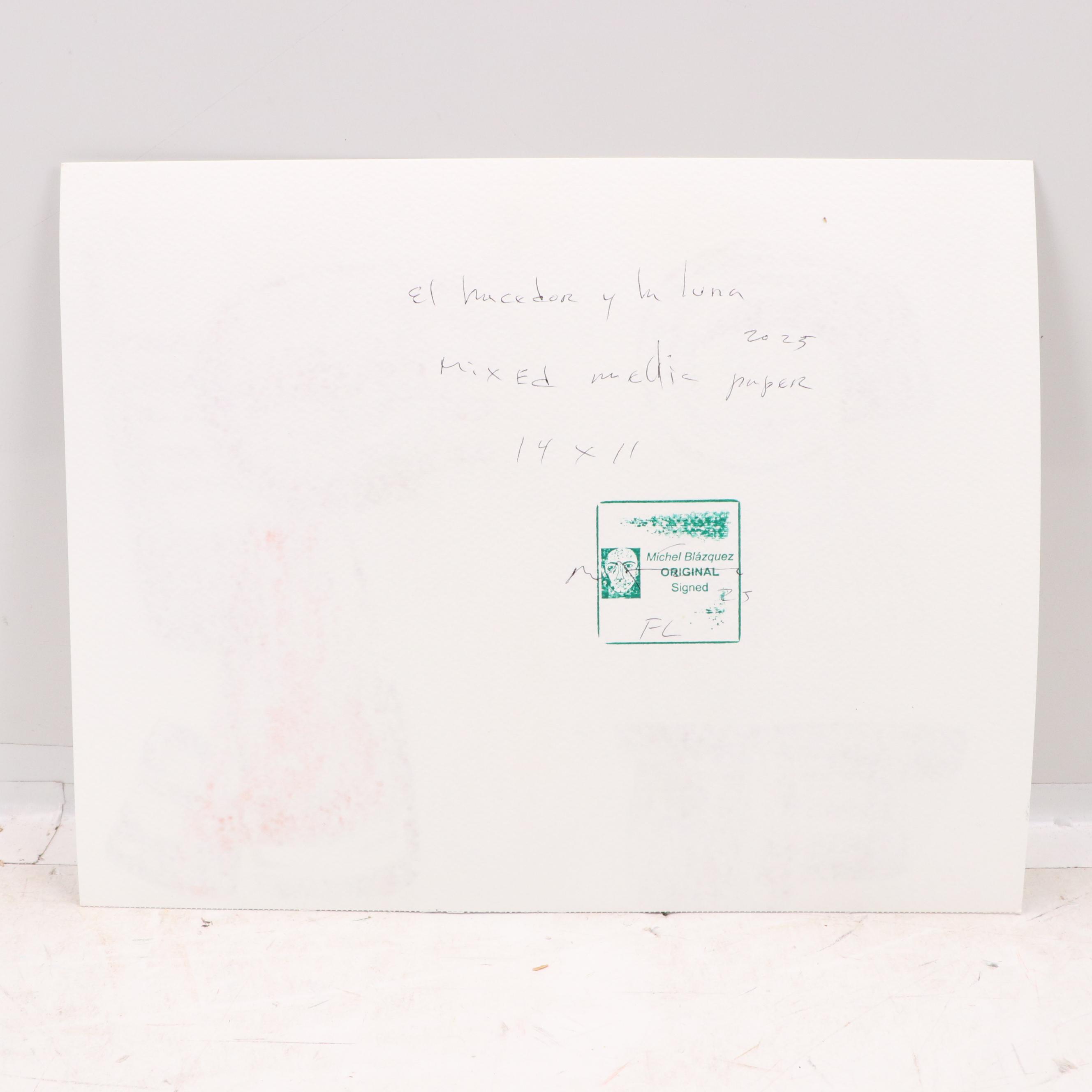 Michel Blázquez Surrealist Mixed Media Painting "El Hacedor y la Luna," 2025