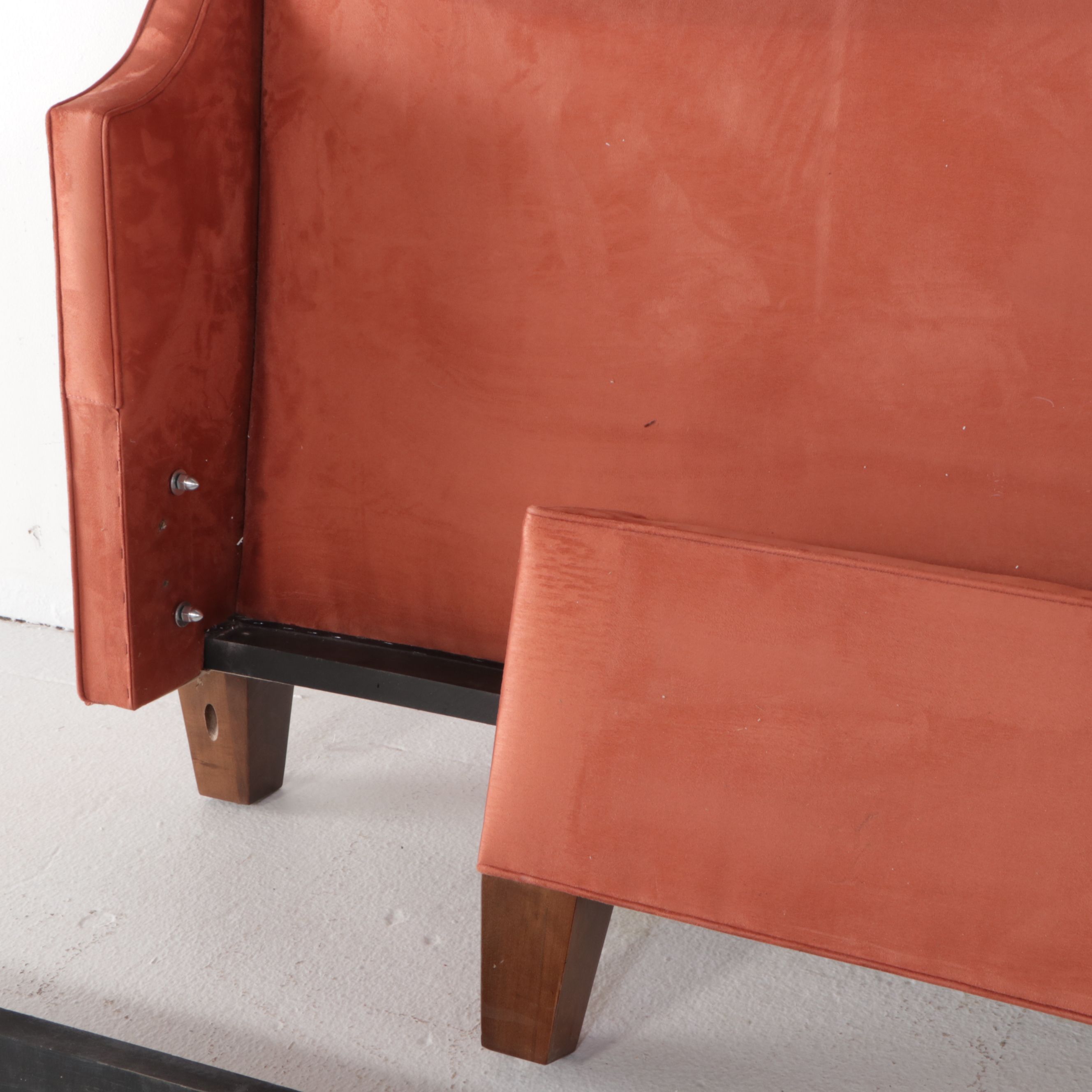 Contemporary Orange Microsuede Upholstered King Size Bed Frame