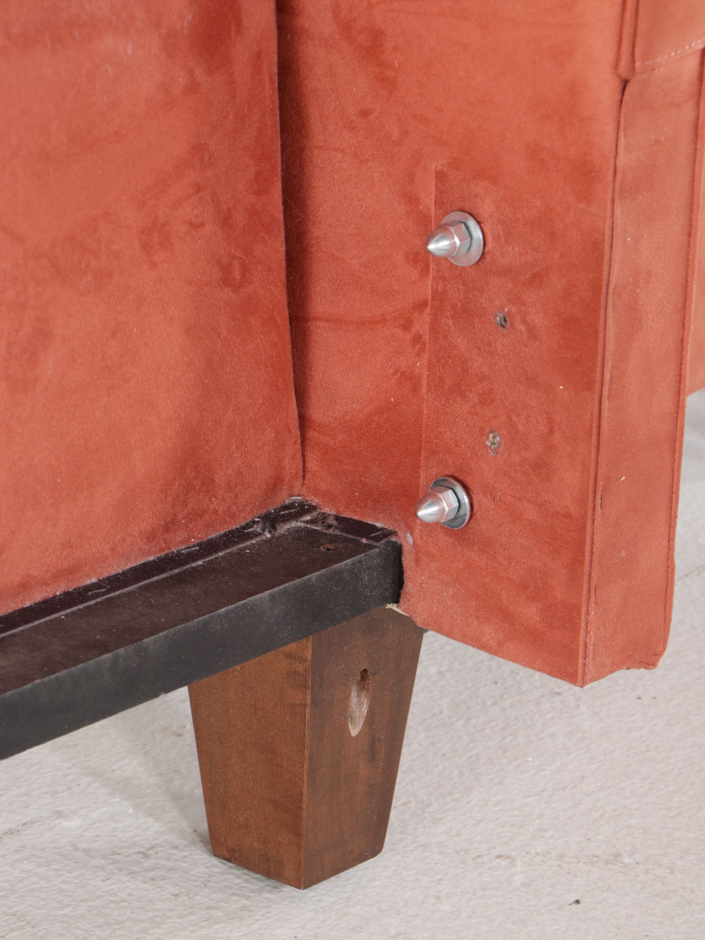 Contemporary Orange Microsuede Upholstered King Size Bed Frame