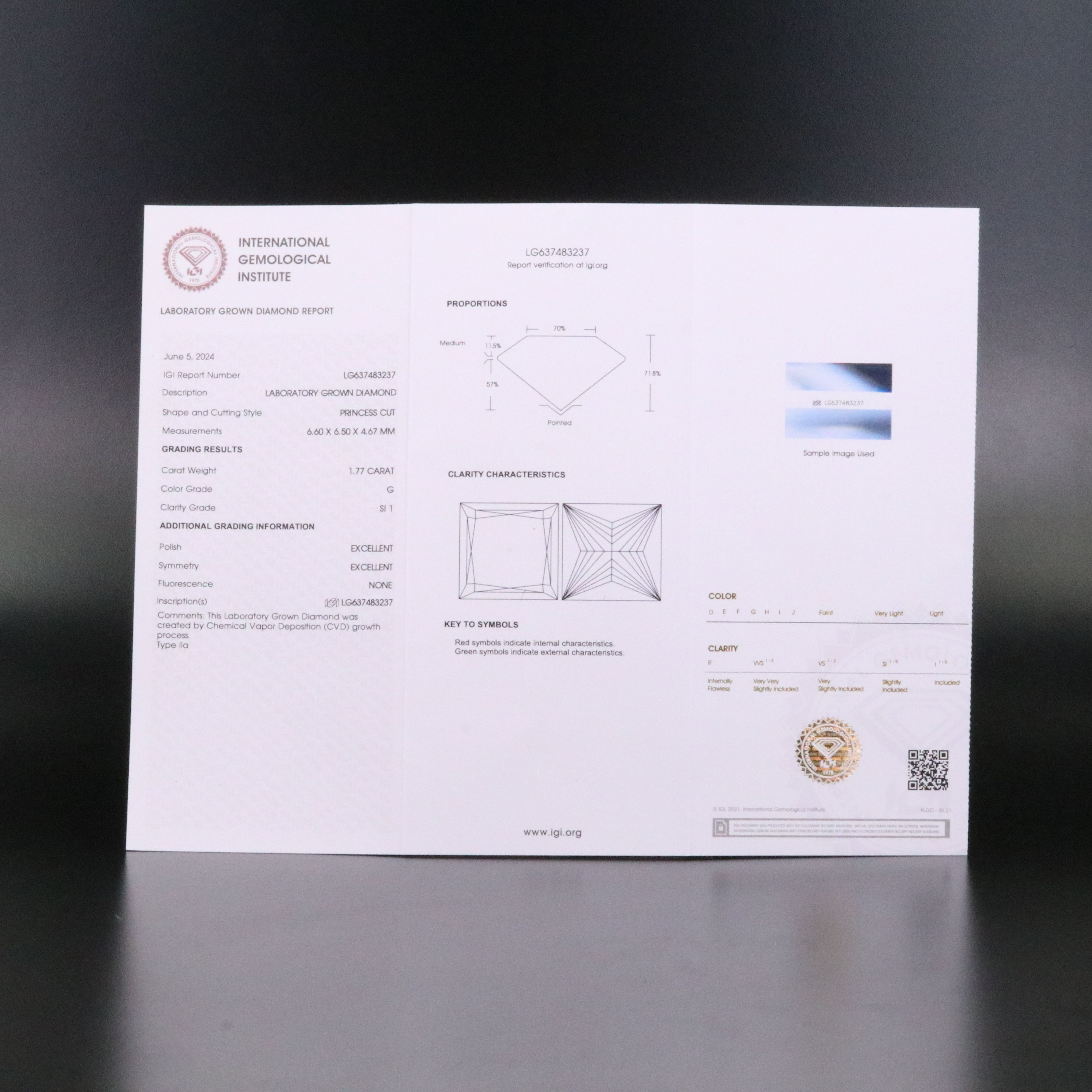 Loose 1.77 CT Lab Grown Diamond with IGI Report