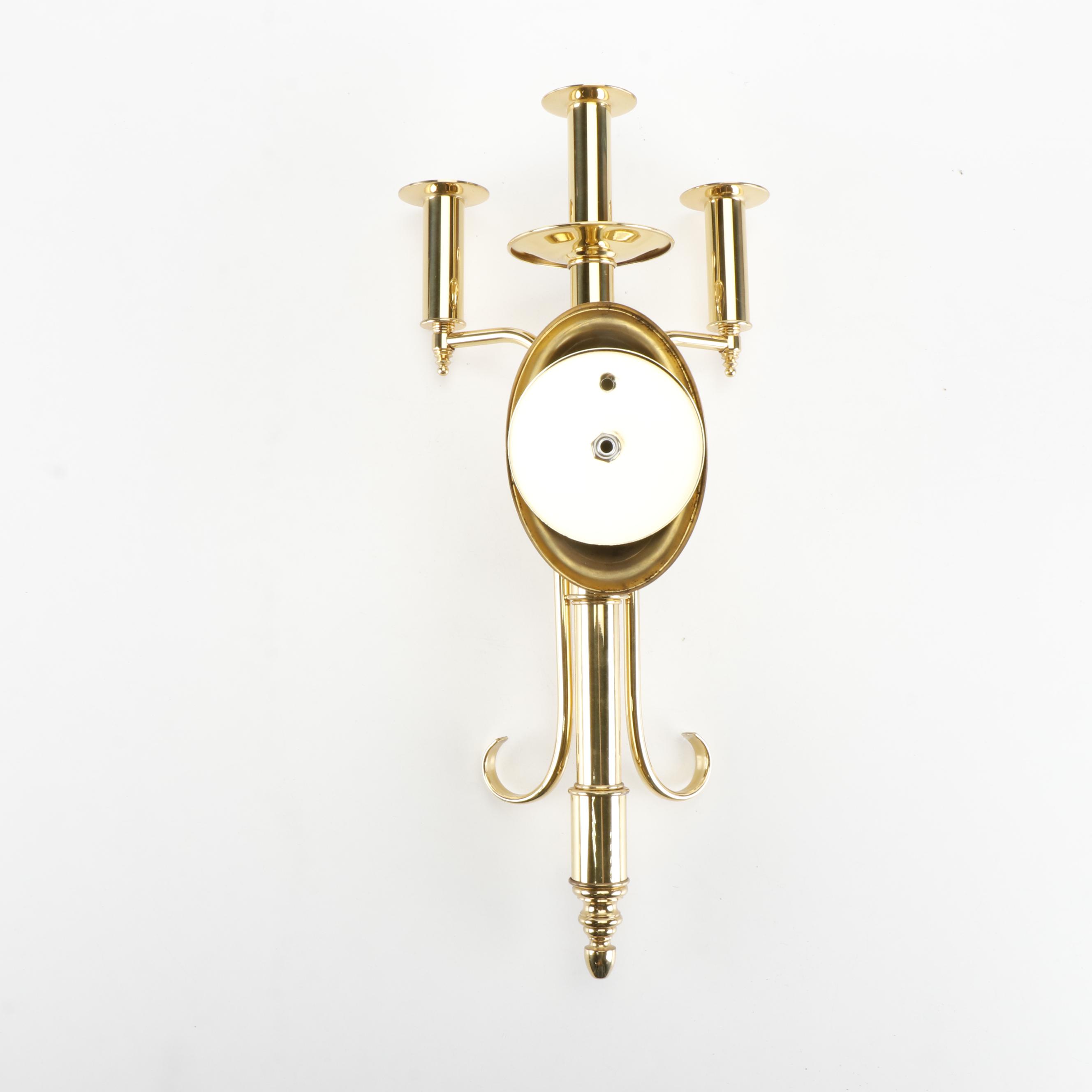 Colonial Revival Style Lacquered Brass Wall Sconces