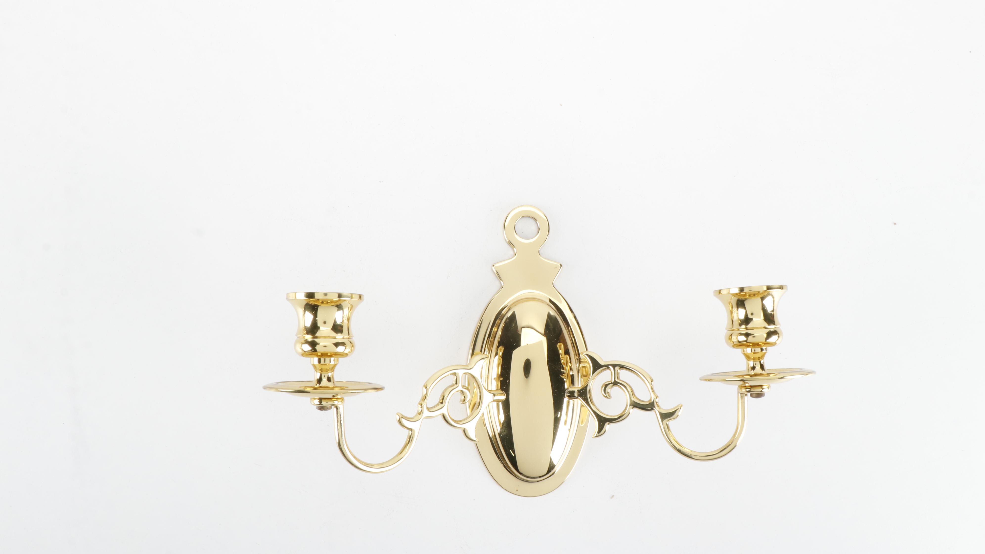 Colonial Revival Style Lacquered Brass Wall Sconces