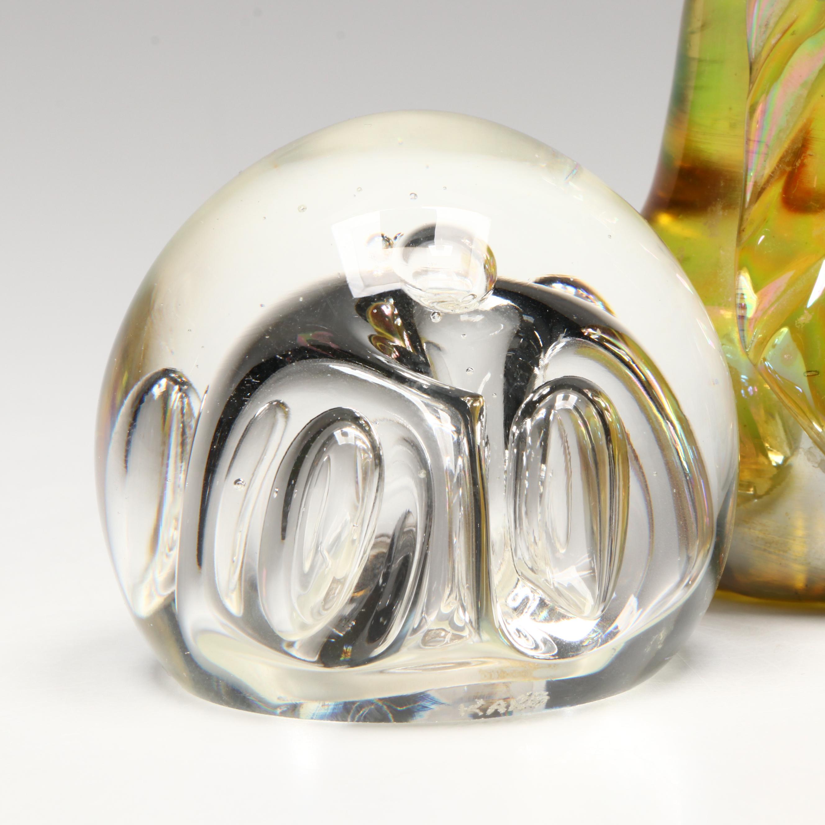 Gibson Iridescent Pear with Other Art Glass Paperweight