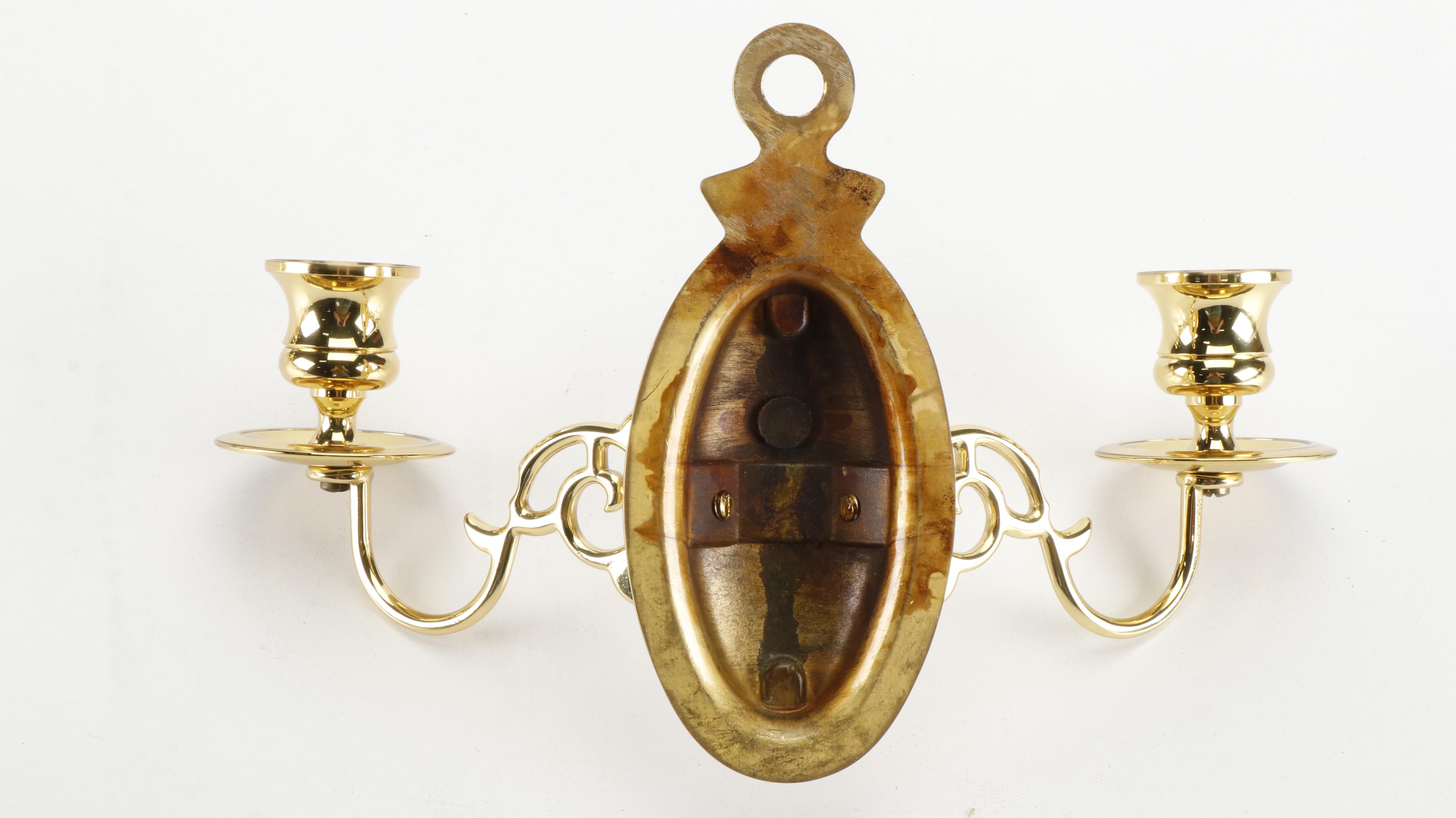 Colonial Revival Style Lacquered Brass Wall Sconces