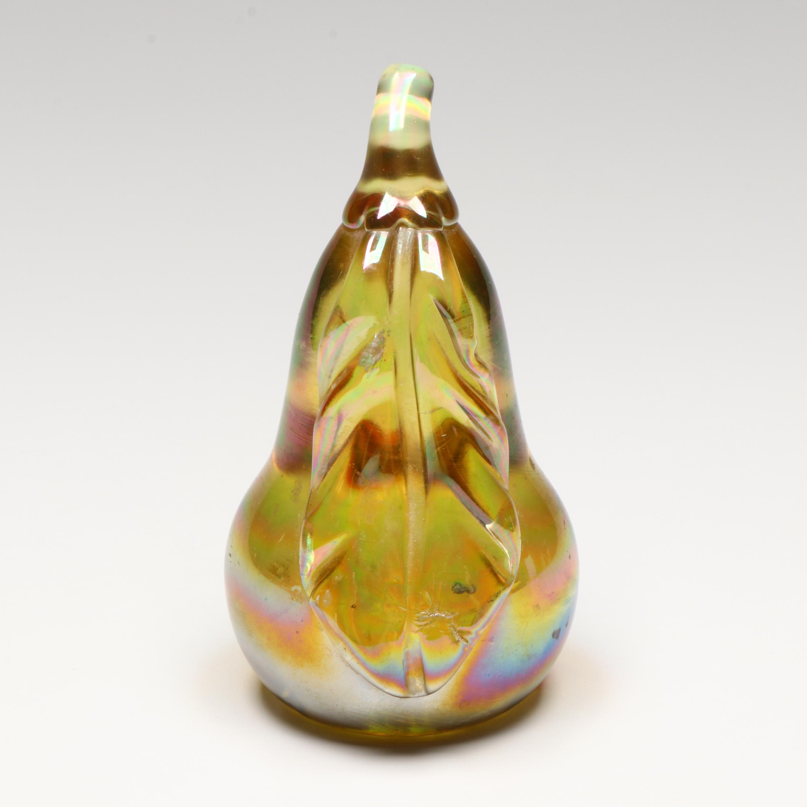 Gibson Iridescent Pear with Other Art Glass Paperweight