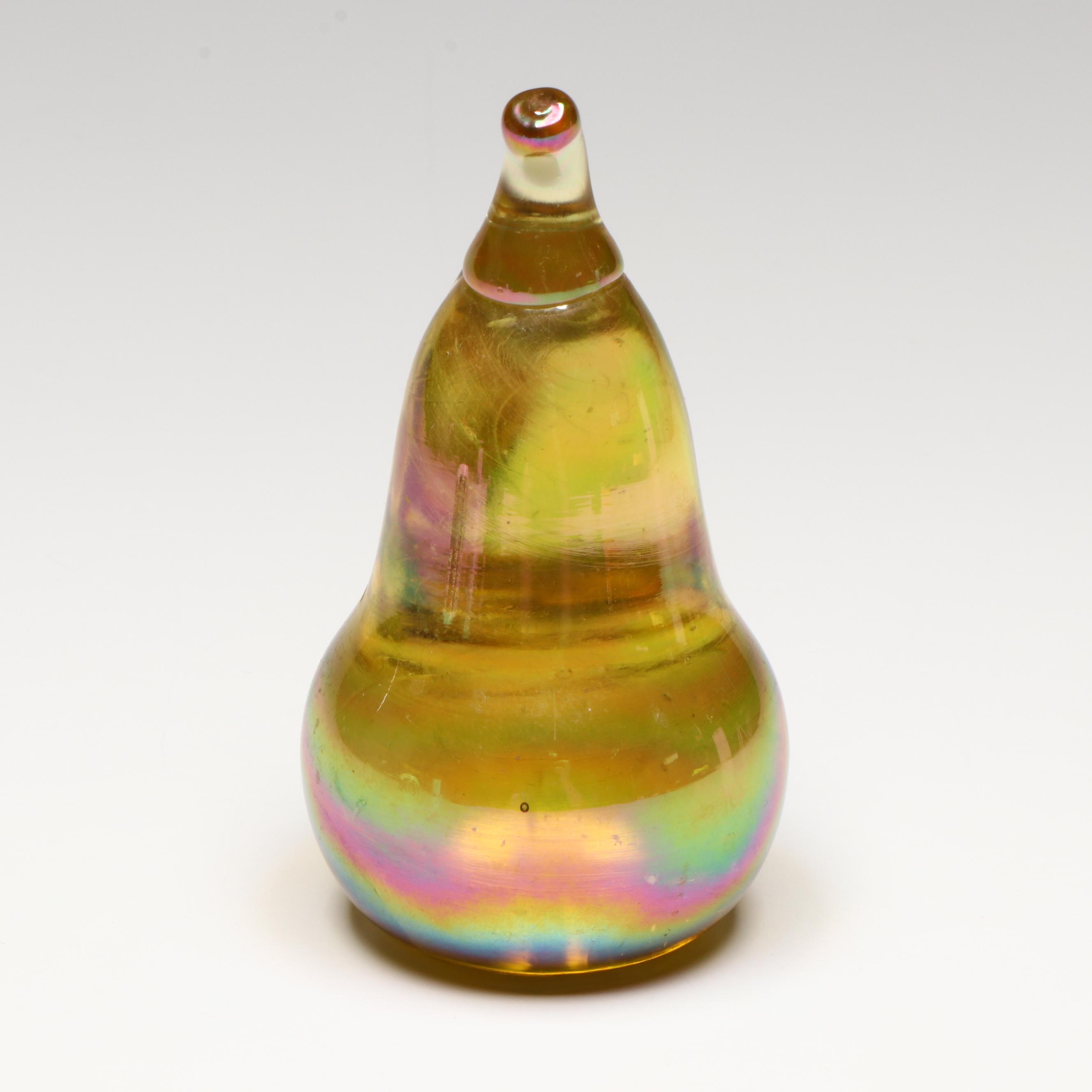 Gibson Iridescent Pear with Other Art Glass Paperweight