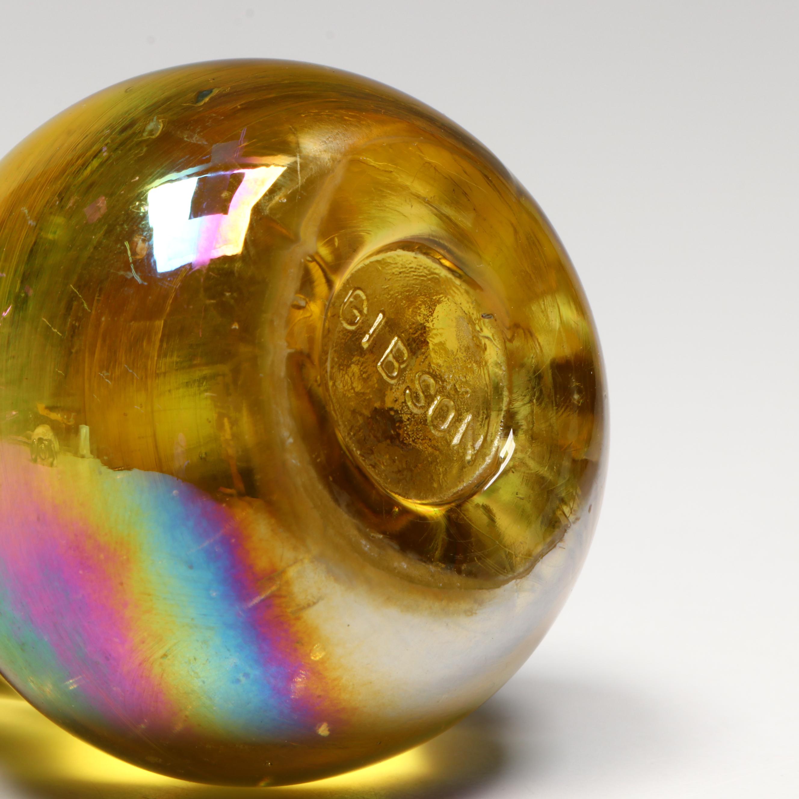 Gibson Iridescent Pear with Other Art Glass Paperweight
