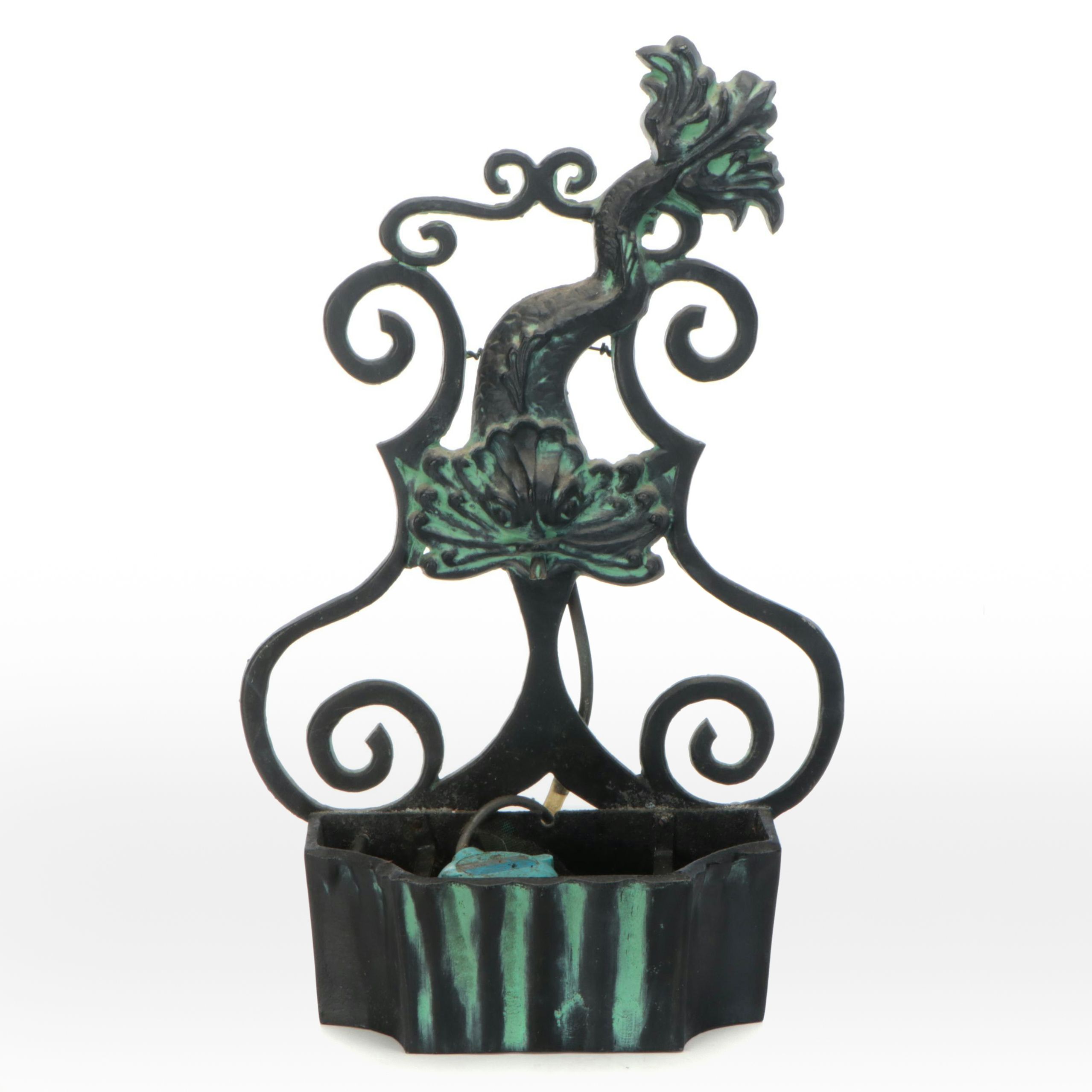 Rococo Style Verdigris Patinated Cast Iron Outdoor Fountain