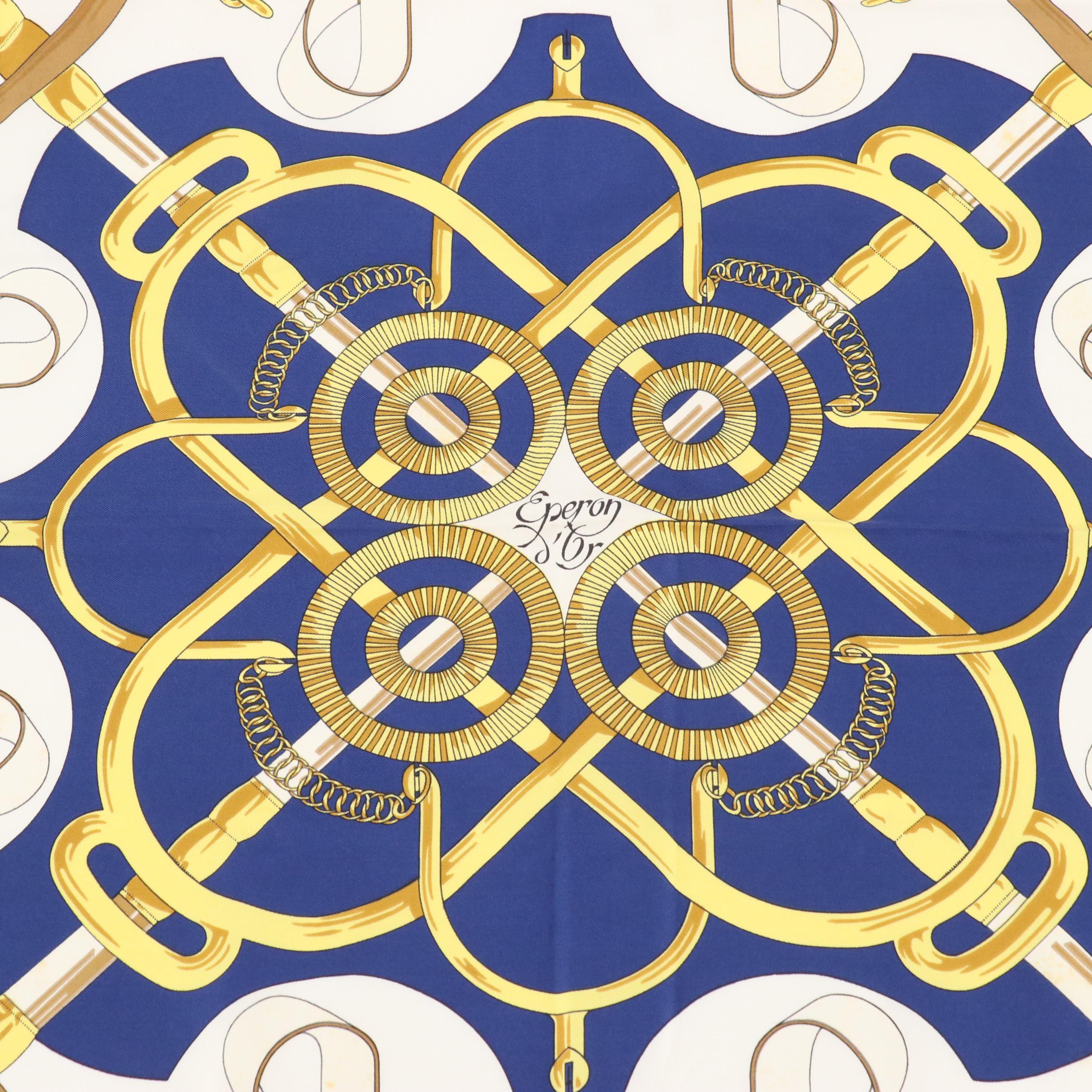 Hermès Sellier "Eperon d'Or" Scarf 90 in Silk Twill