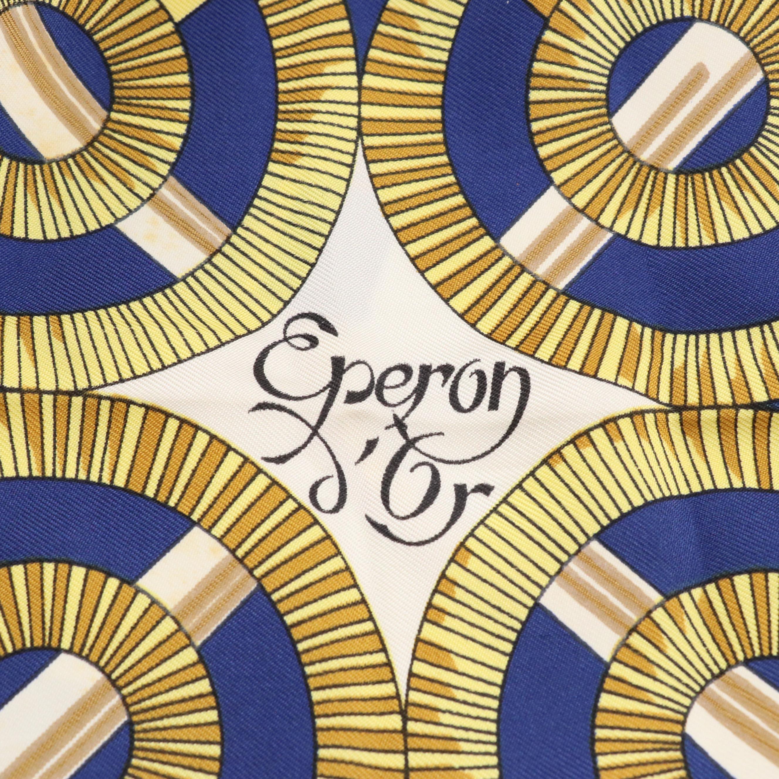 Hermès Sellier "Eperon d'Or" Scarf 90 in Silk Twill