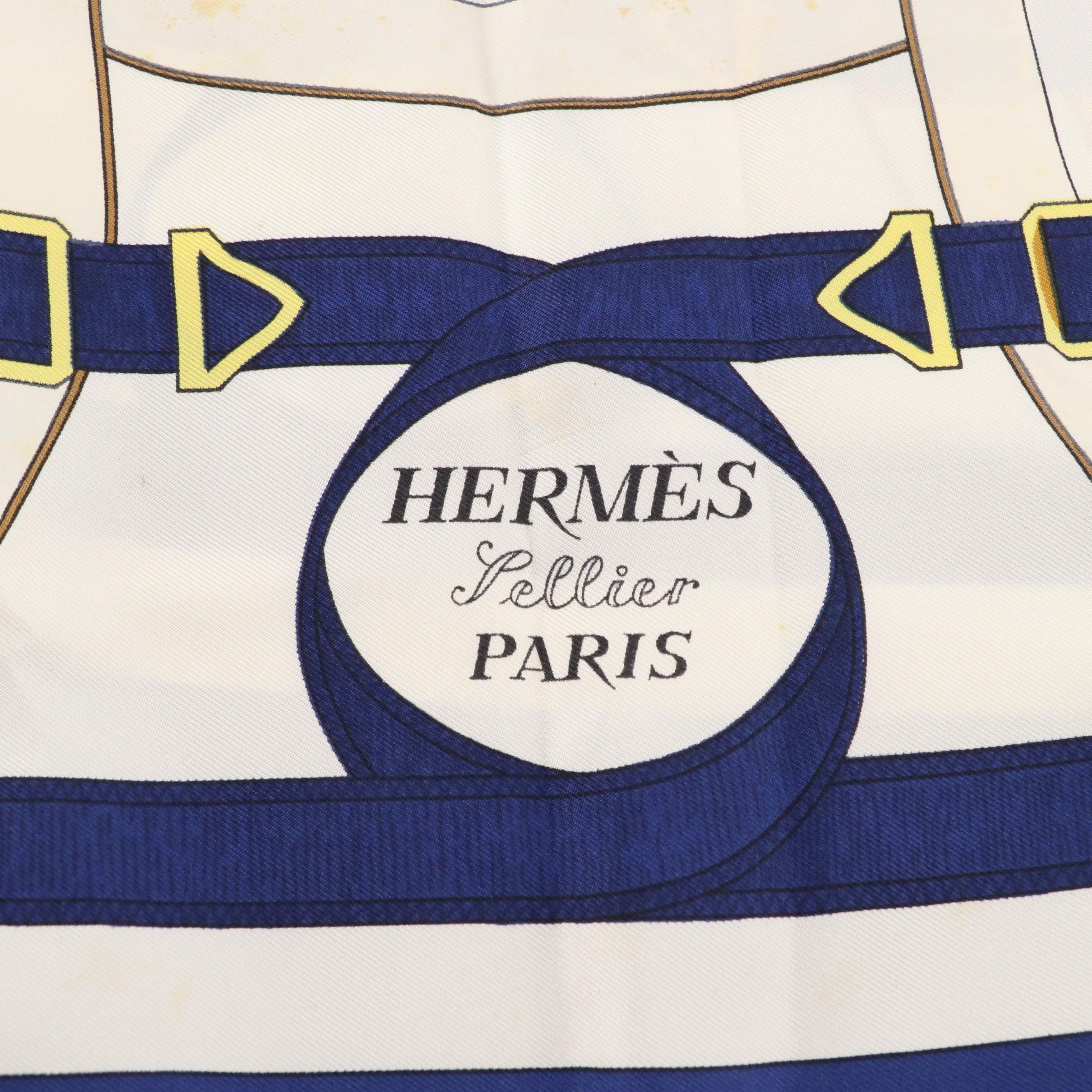 Hermès Sellier "Eperon d'Or" Scarf 90 in Silk Twill