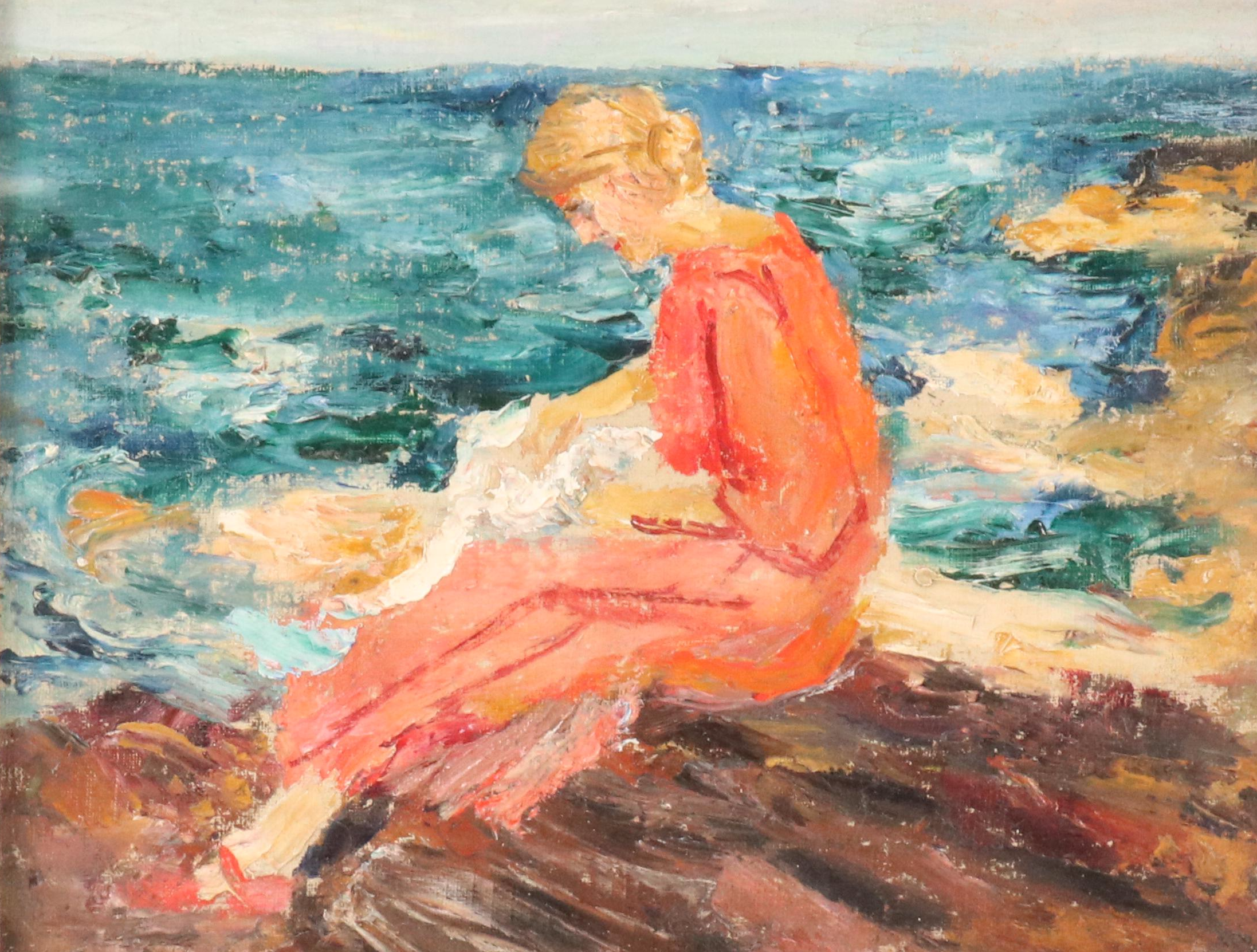 Impasto Oil Painting of Woman by the Sea