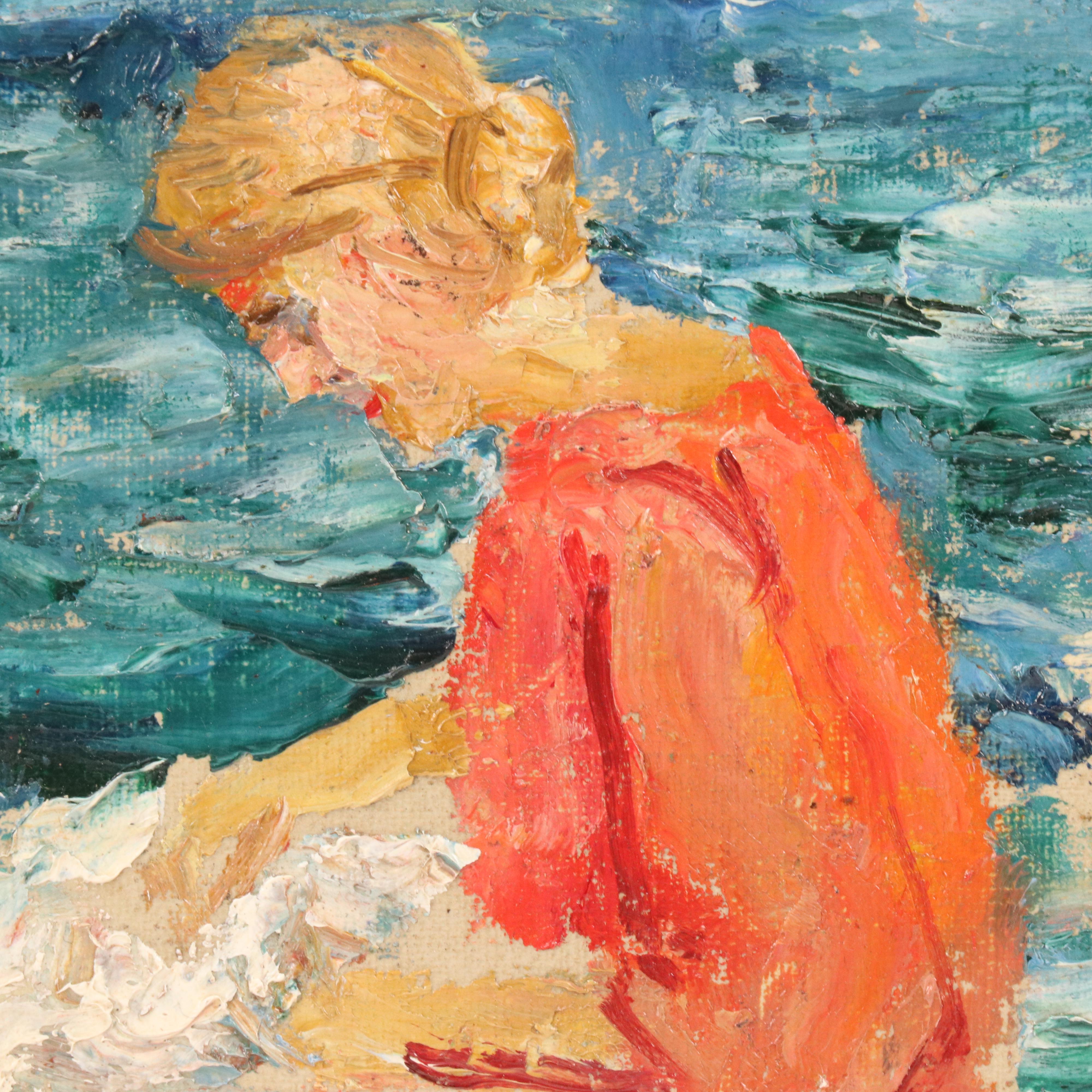 Impasto Oil Painting of Woman by the Sea