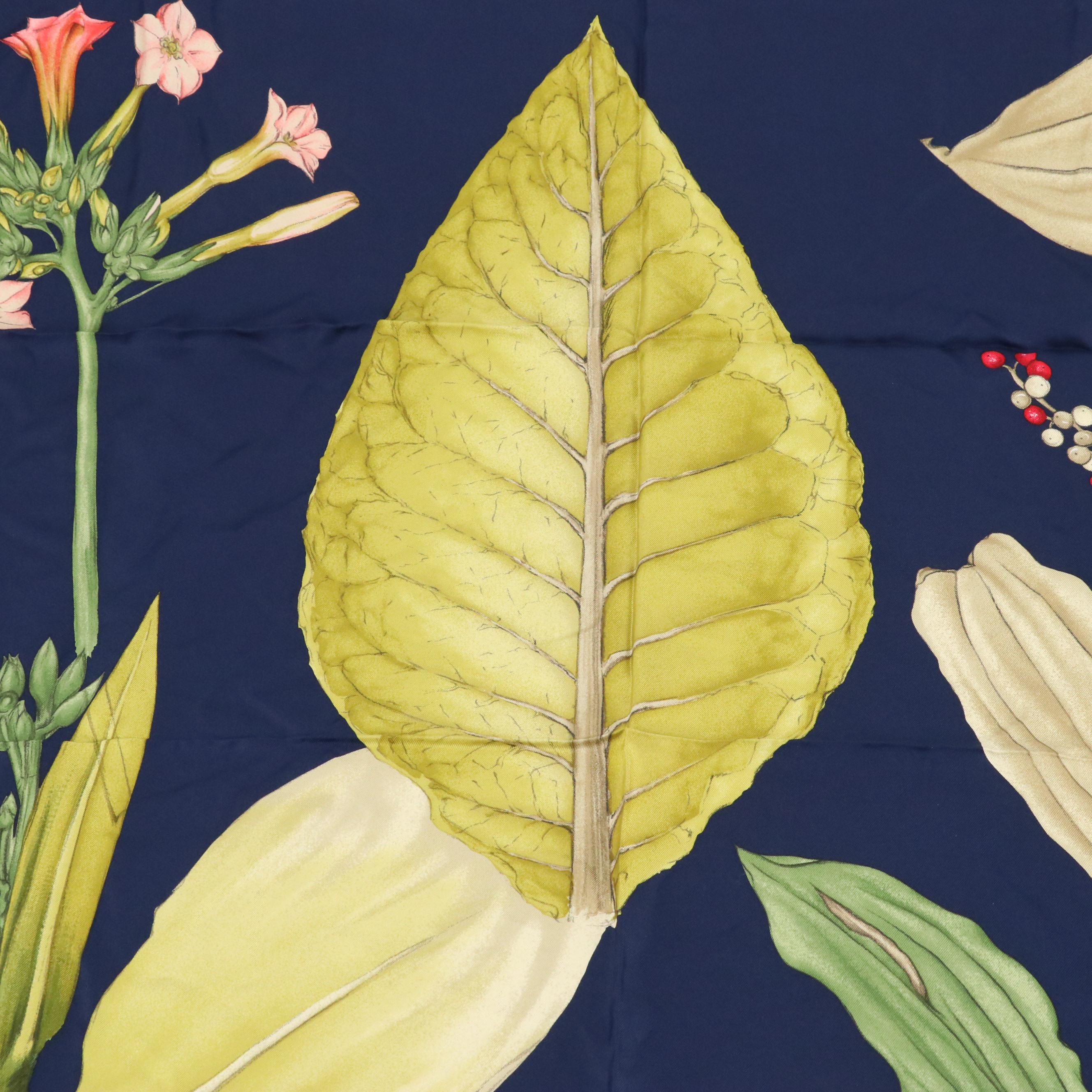 Tiffany & Co. Floral Leaves Motif Silk Scarf