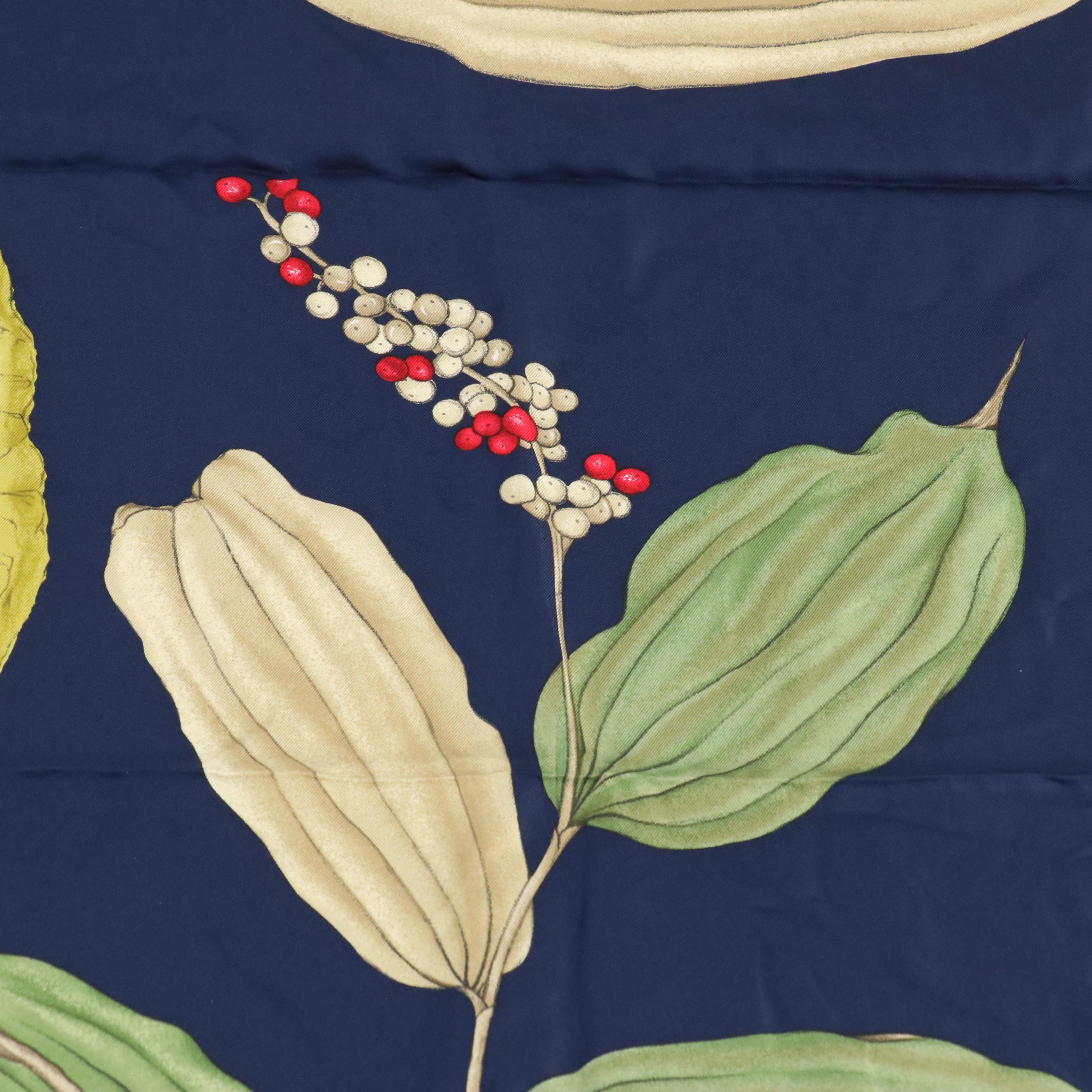 Tiffany & Co. Floral Leaves Motif Silk Scarf