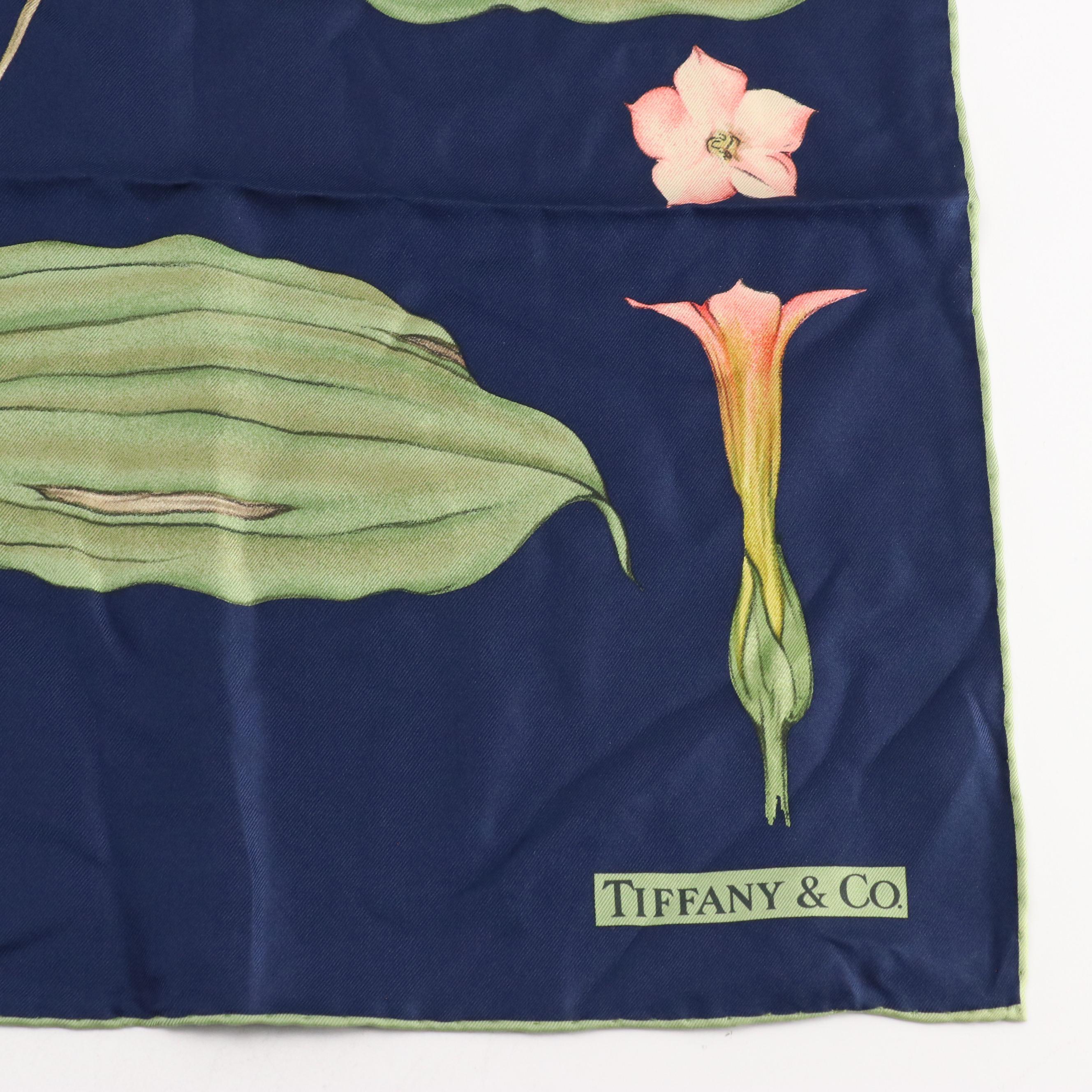 Tiffany & Co. Floral Leaves Motif Silk Scarf