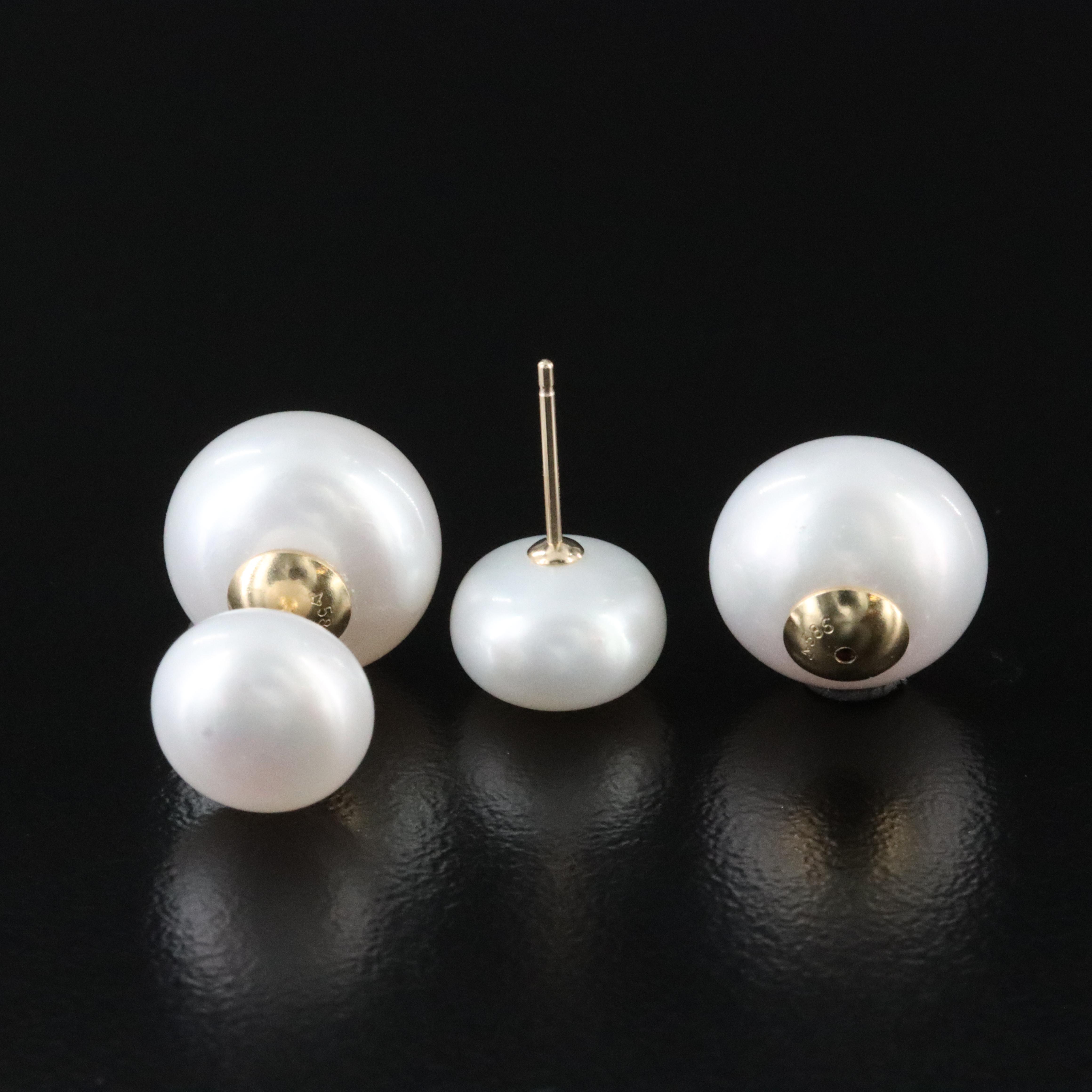 14K Front-Back Pearl Stud Earrings