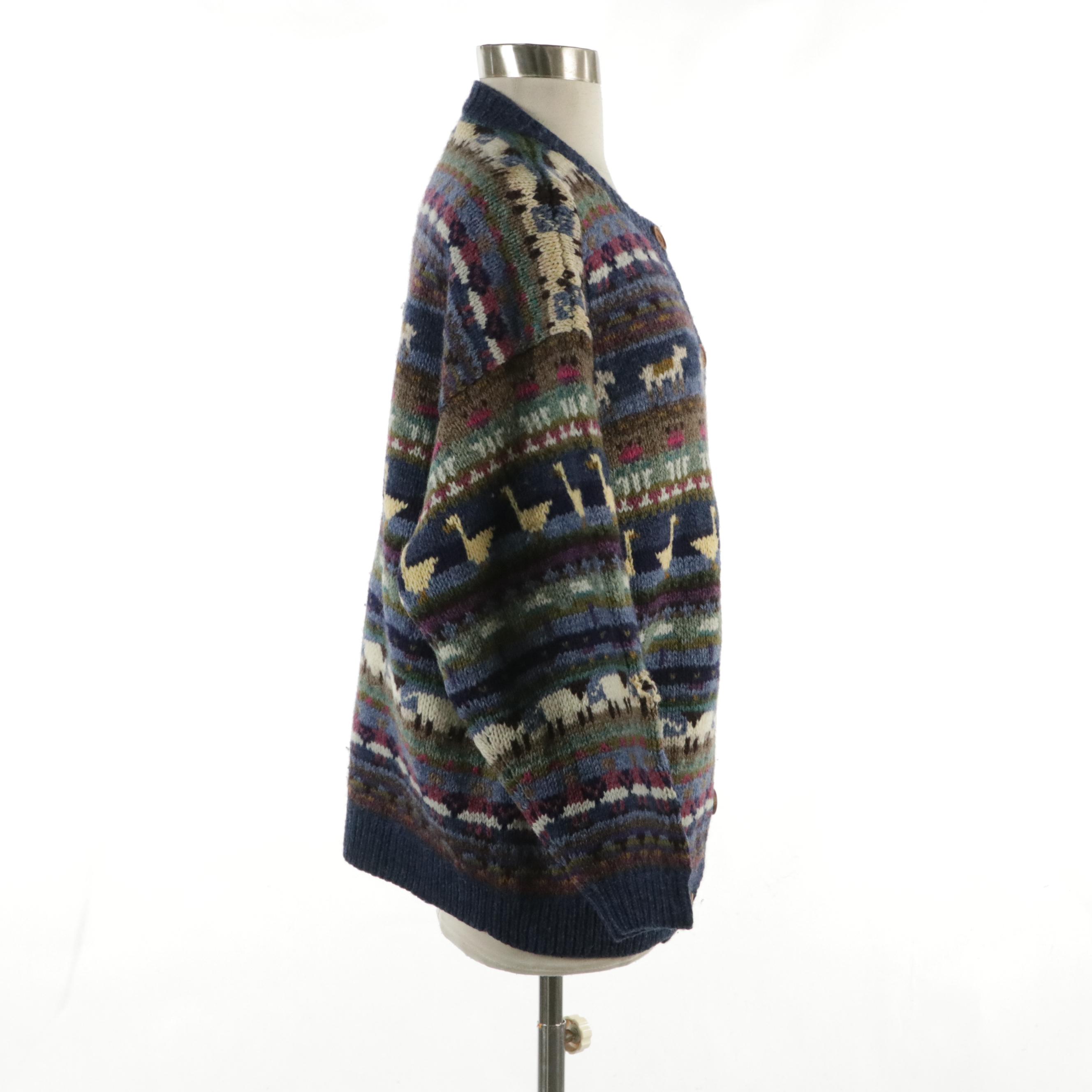 L.L.Bean Multi Printed Wool Cardigan Sweater