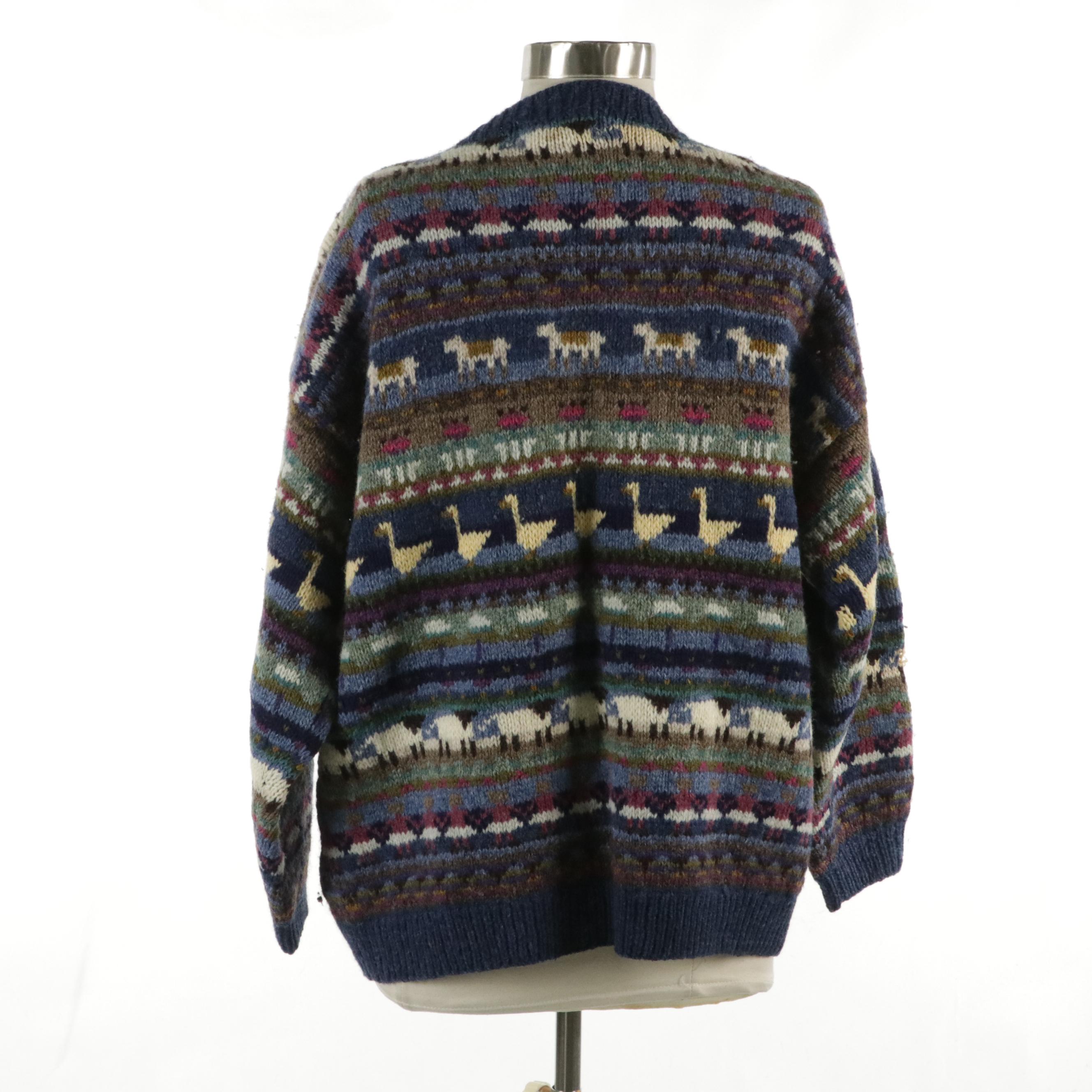 L.L.Bean Multi Printed Wool Cardigan Sweater