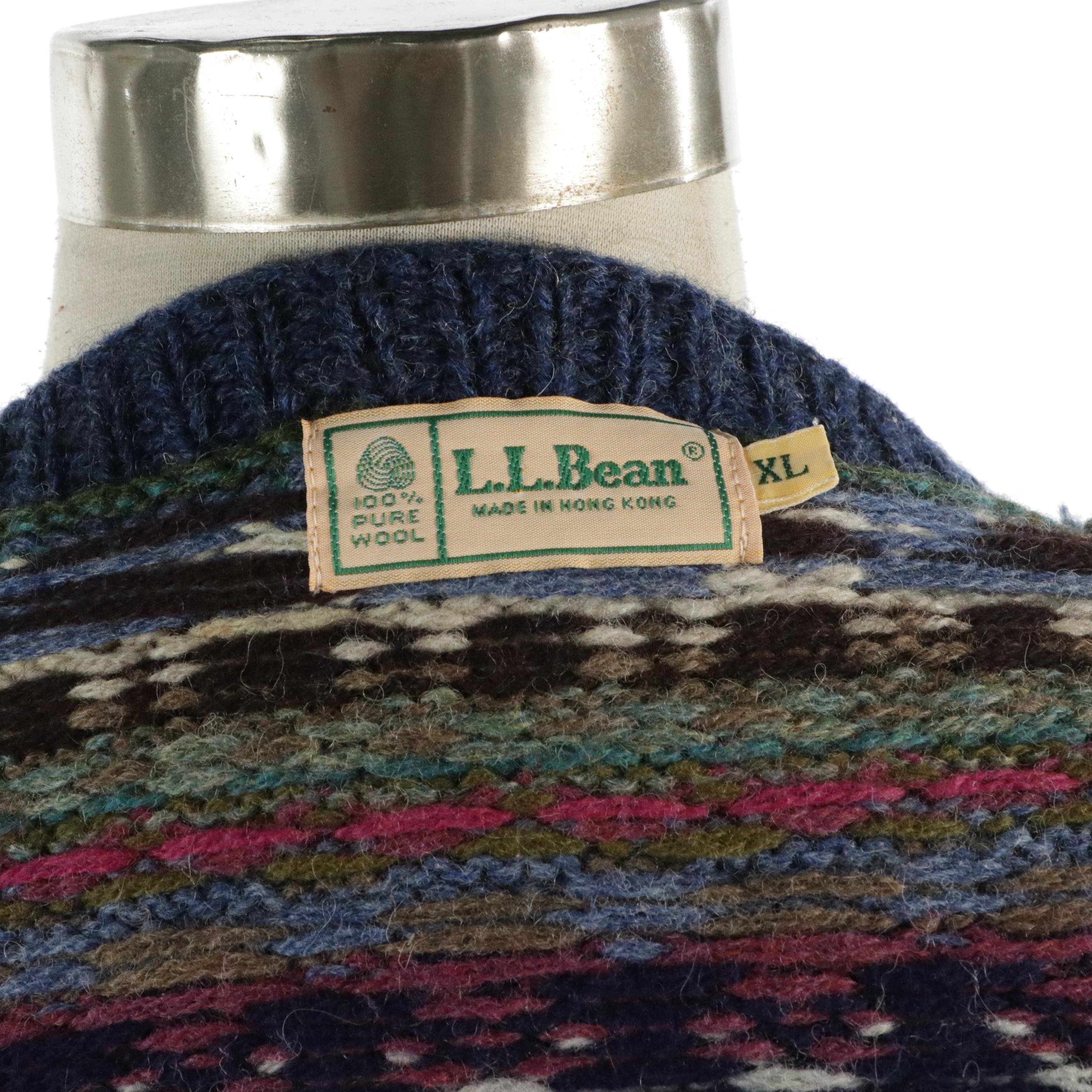 L.L.Bean Multi Printed Wool Cardigan Sweater