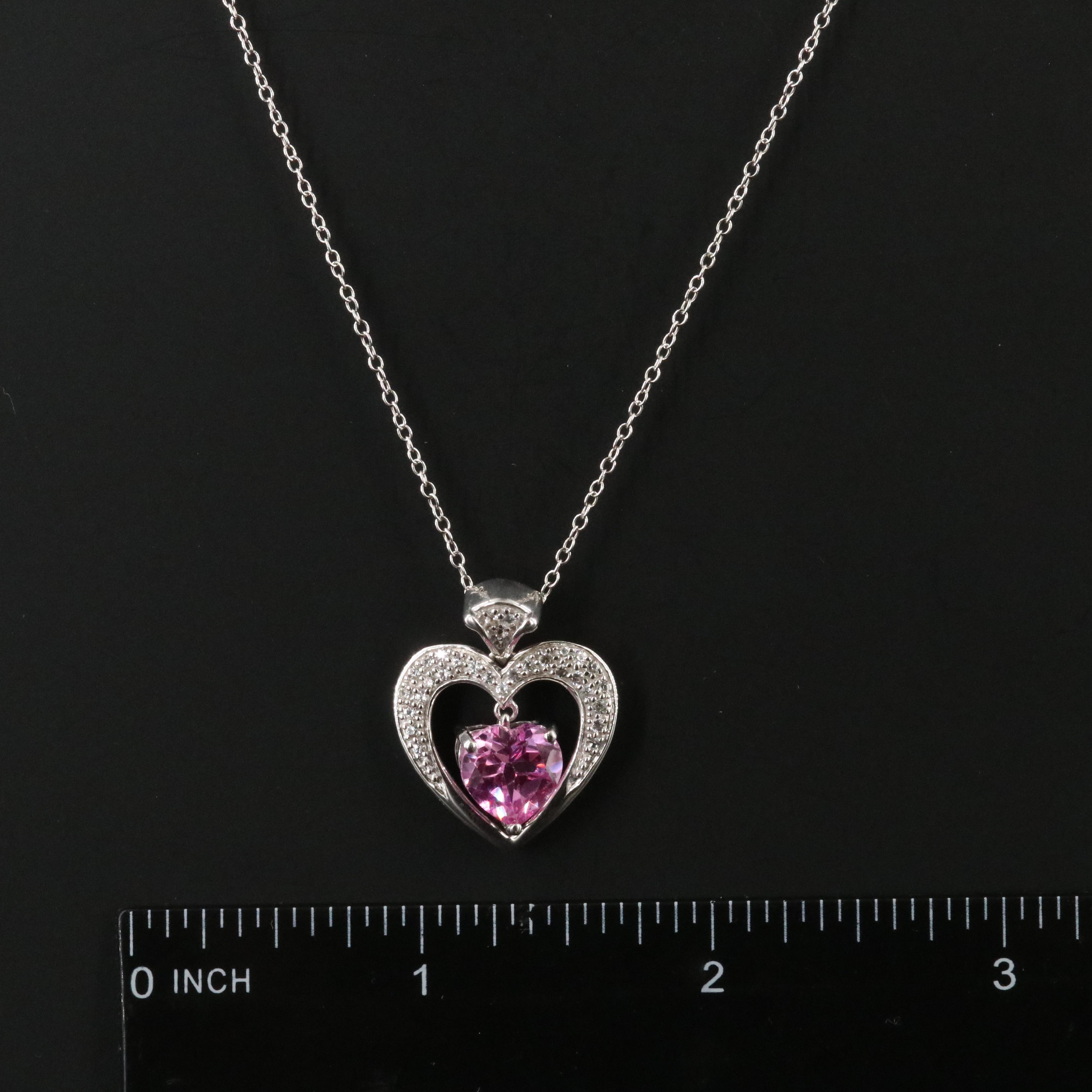 Sterling Sapphire and White Sapphire Heart Pendant Necklace