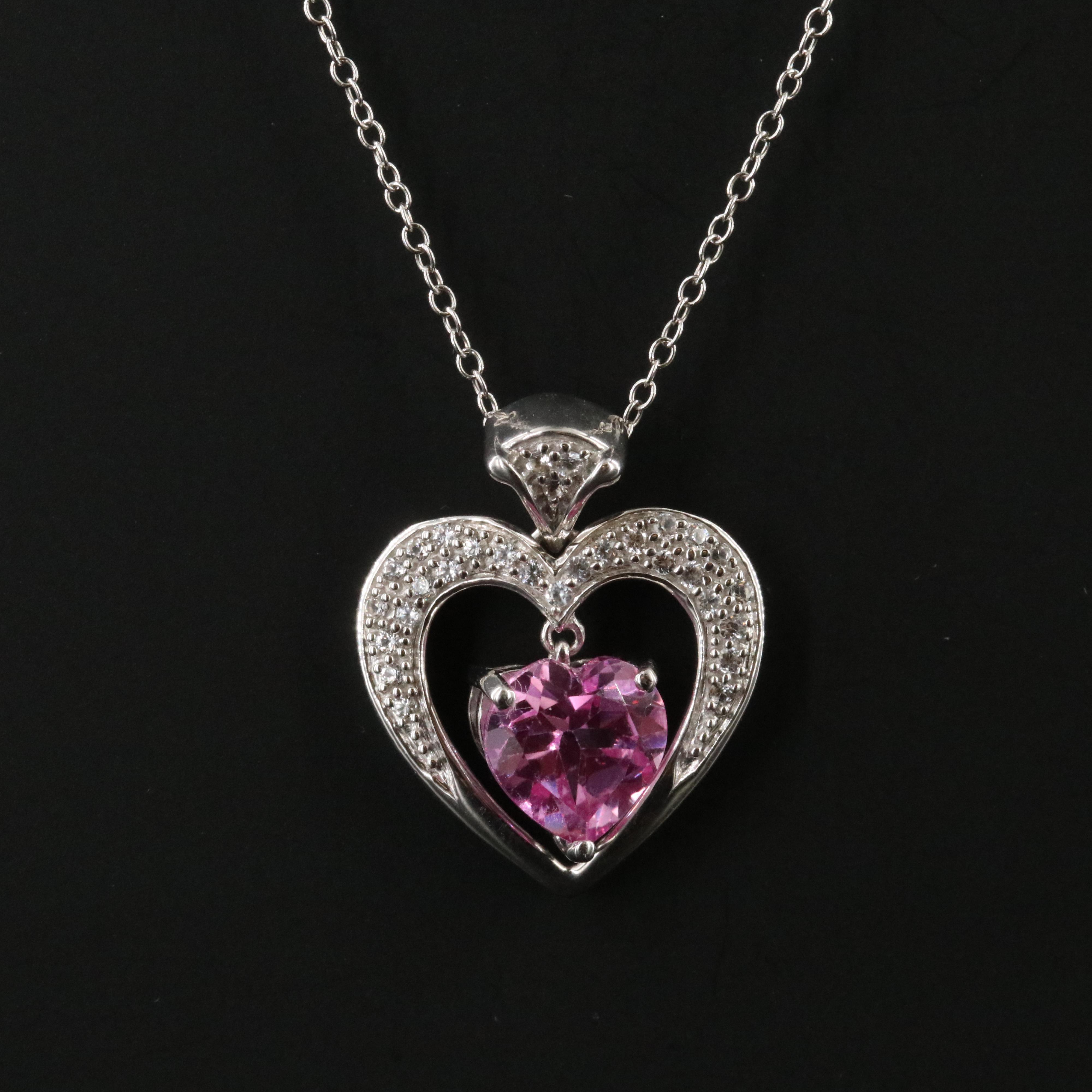 Sterling Sapphire and White Sapphire Heart Pendant Necklace