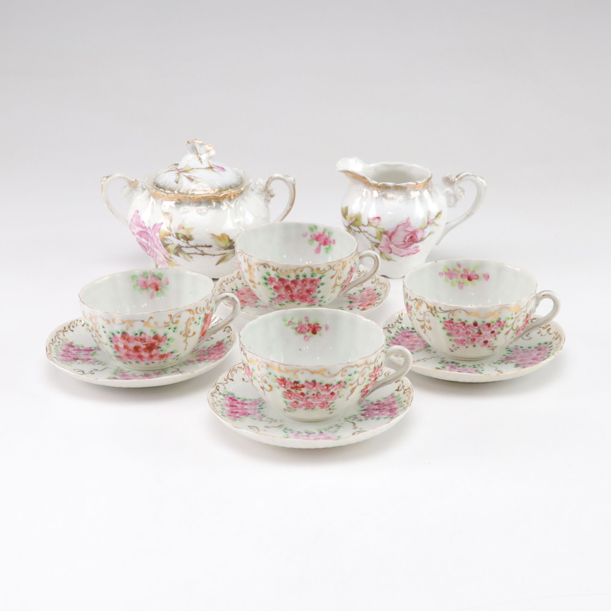 Hand-Painted & Gilt Floral Teacups, Saucers & More
