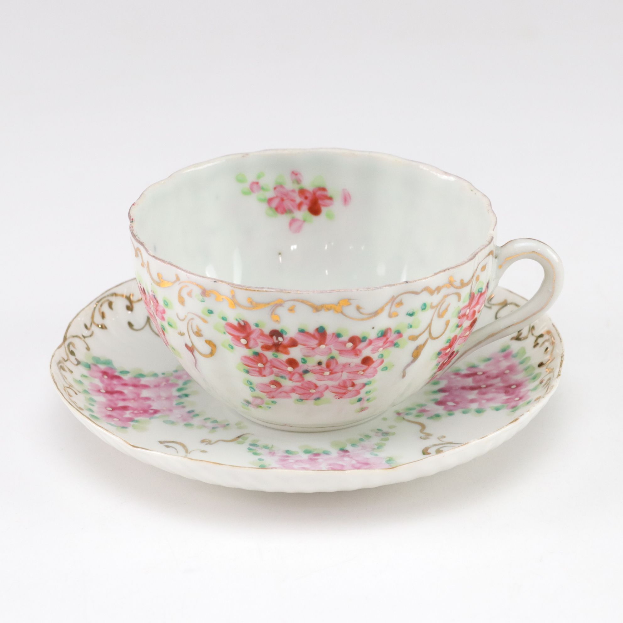 Hand-Painted & Gilt Floral Teacups, Saucers & More