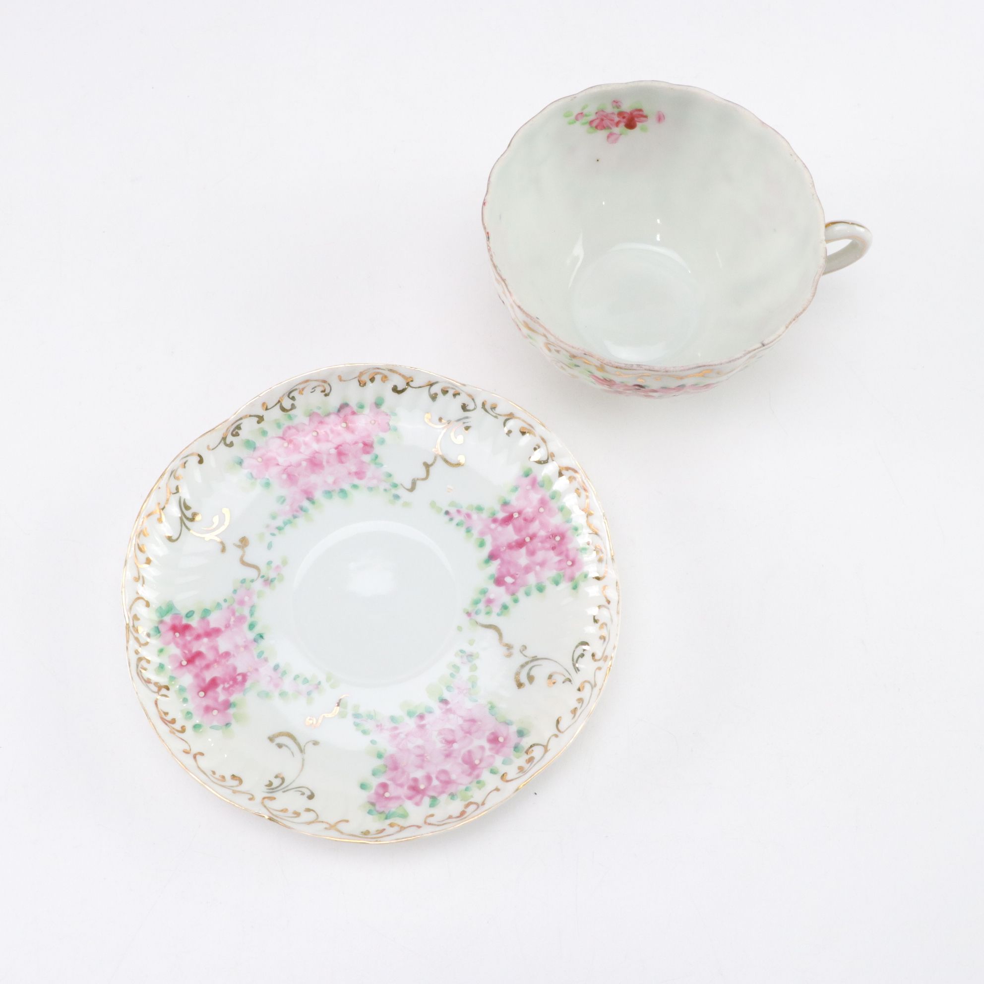 Hand-Painted & Gilt Floral Teacups, Saucers & More