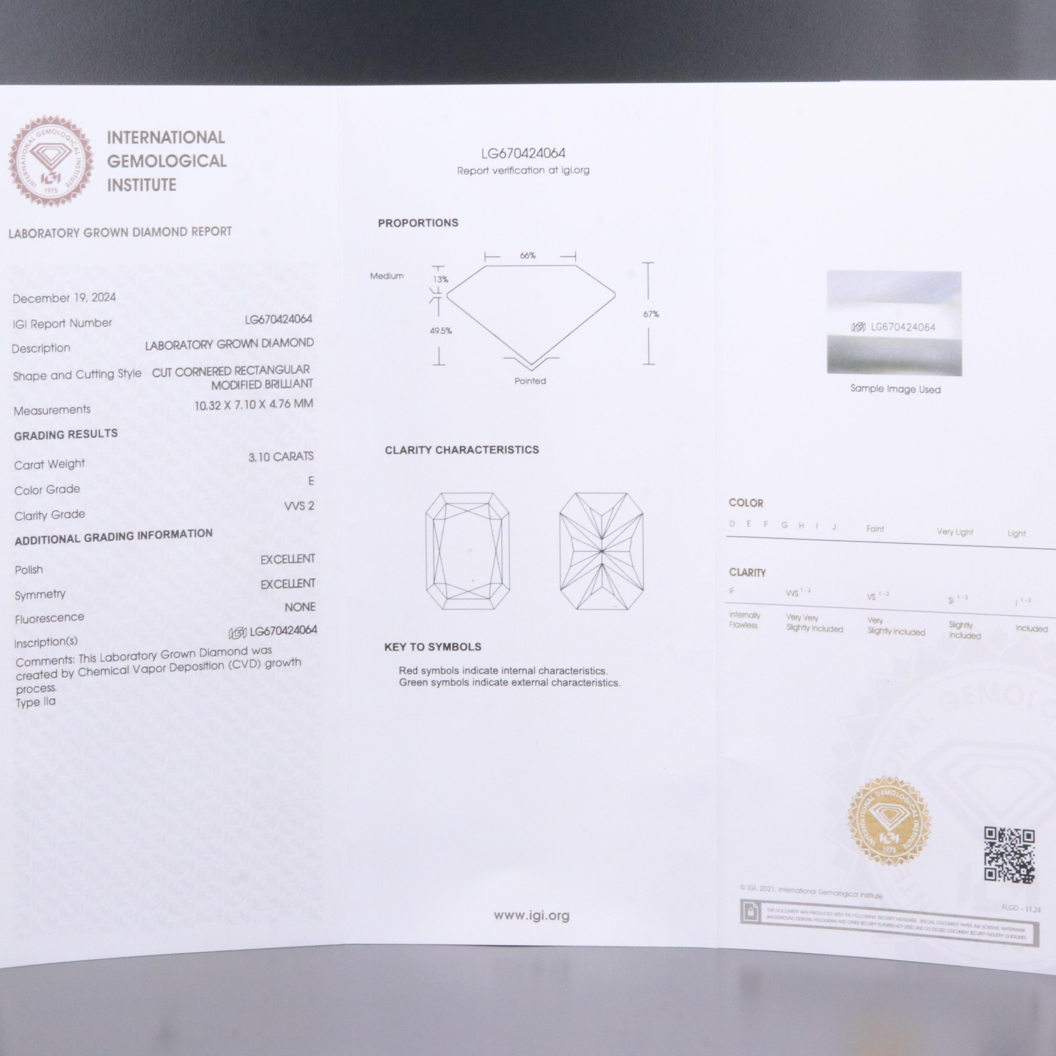 Loose 3.10 CT Lab Grown Diamond with IGI Report