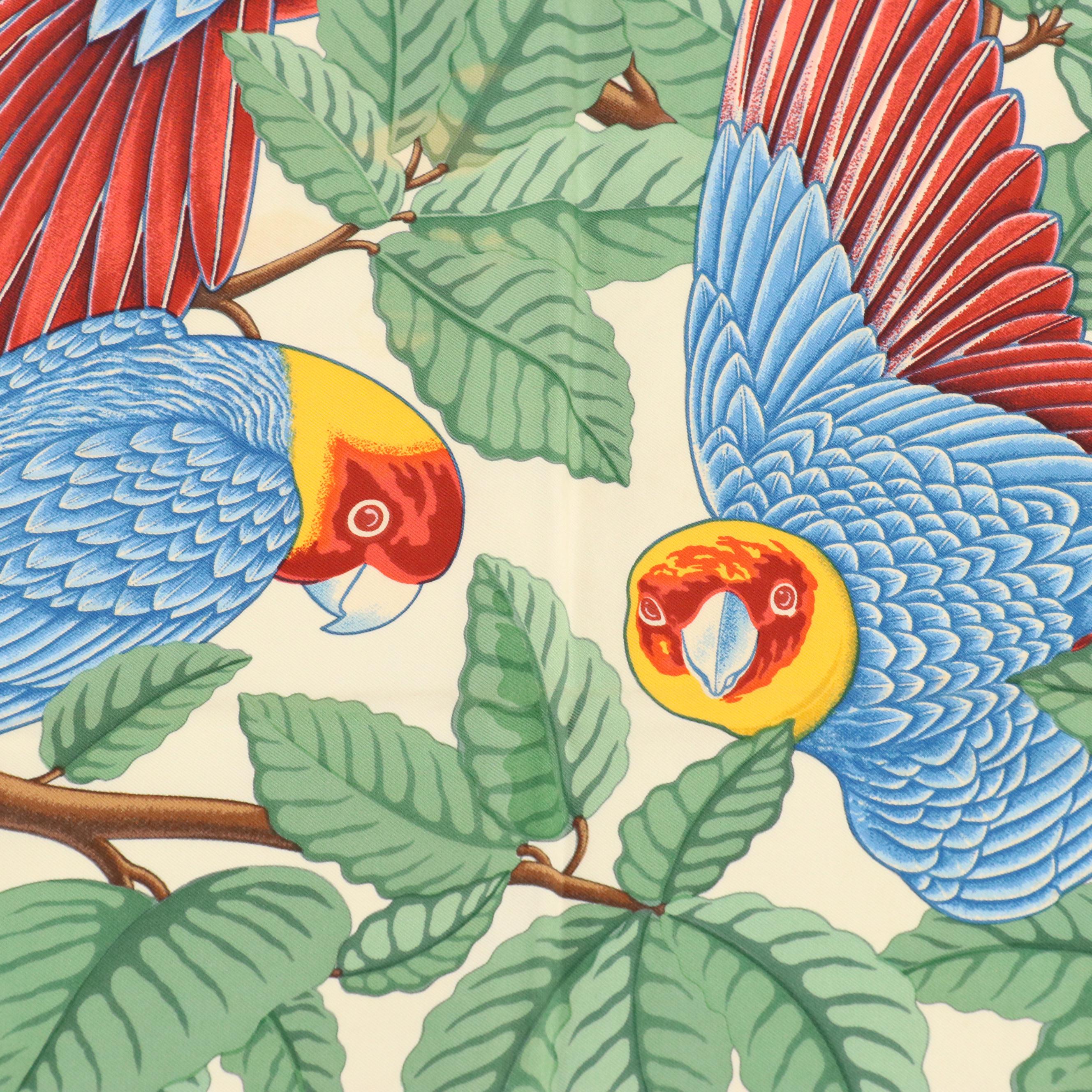 Hermès "Les Perroquets" Scarf 90 in Silk Twill
