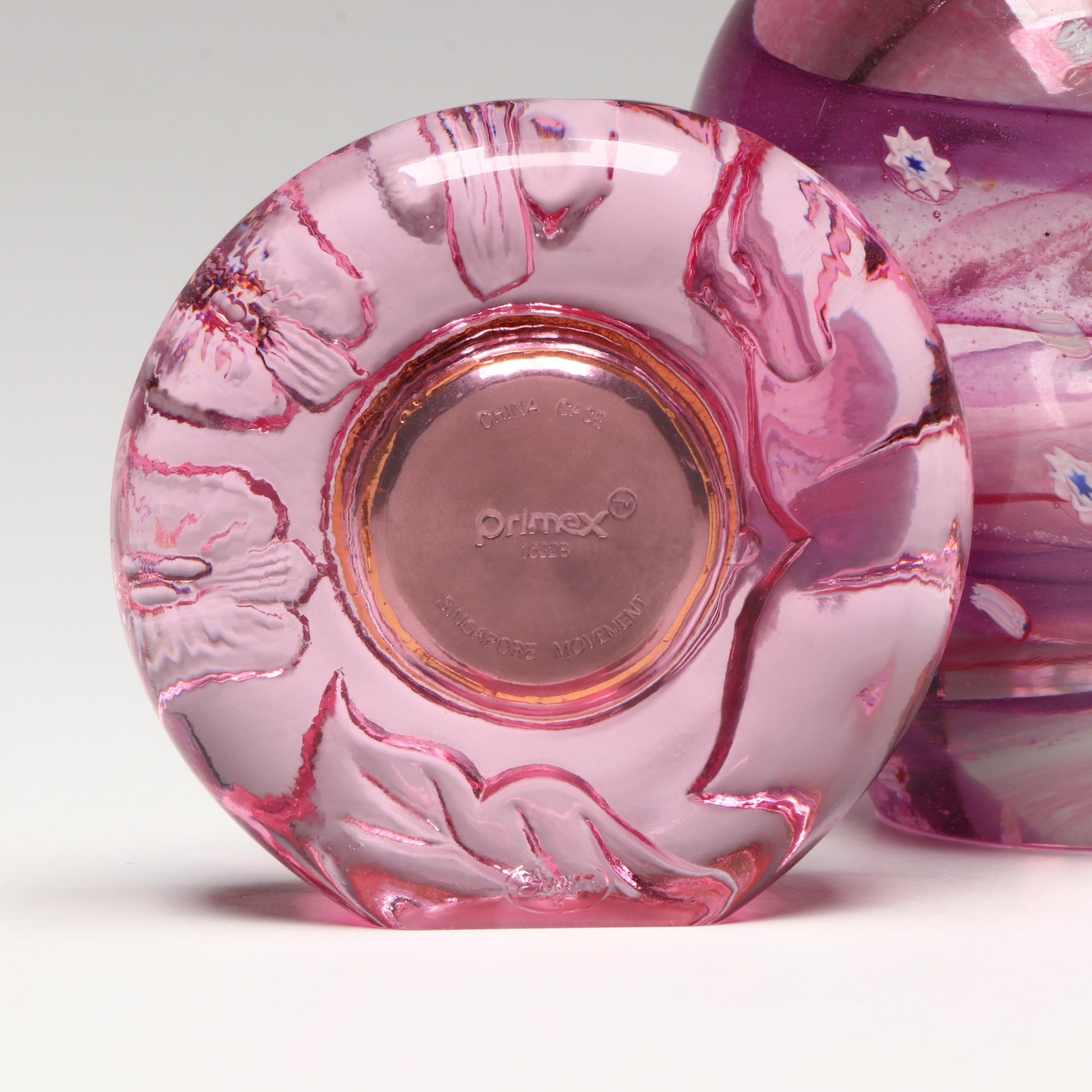 Fenton Glass Clock with Murano Style Art Glass Vase