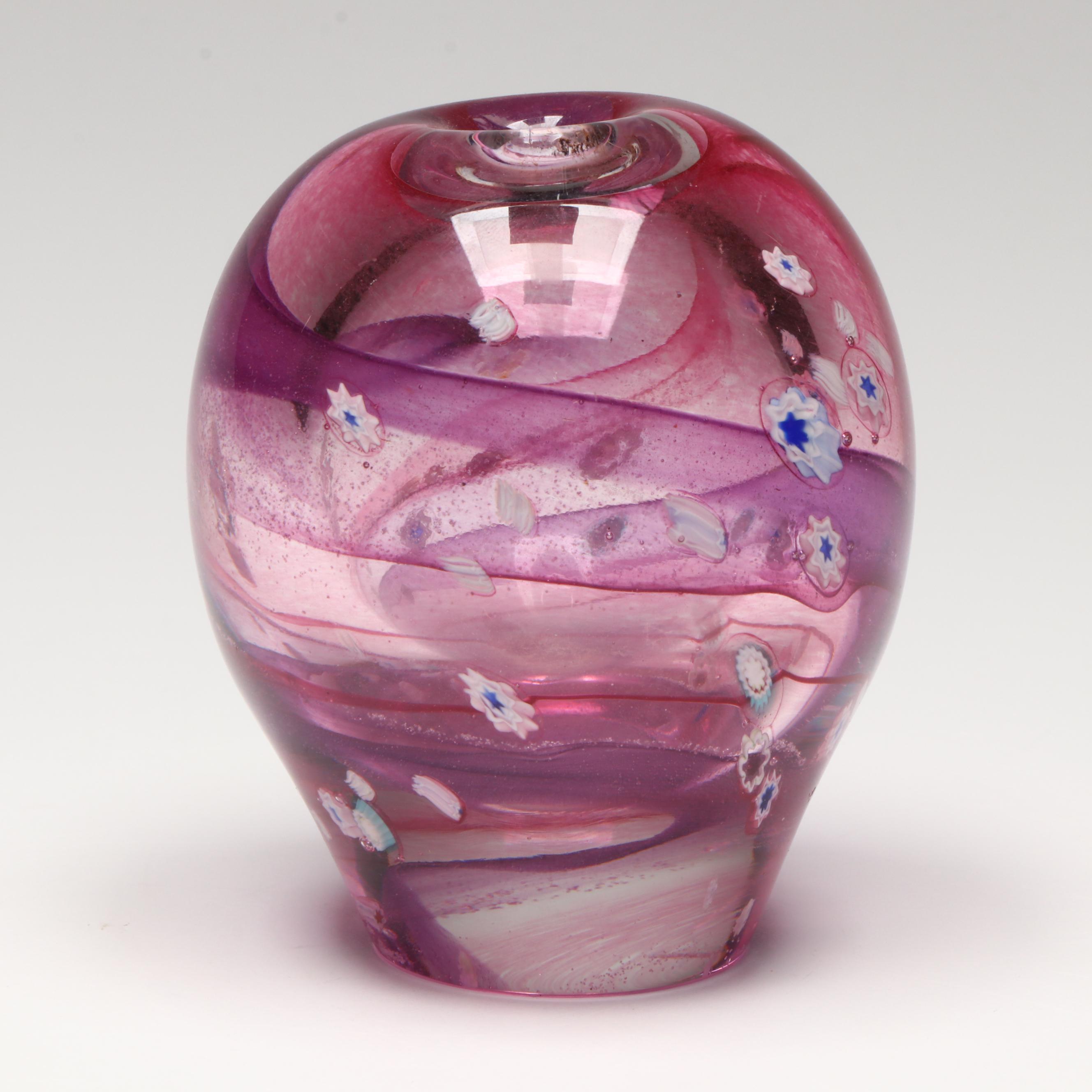 Fenton Glass Clock with Murano Style Art Glass Vase