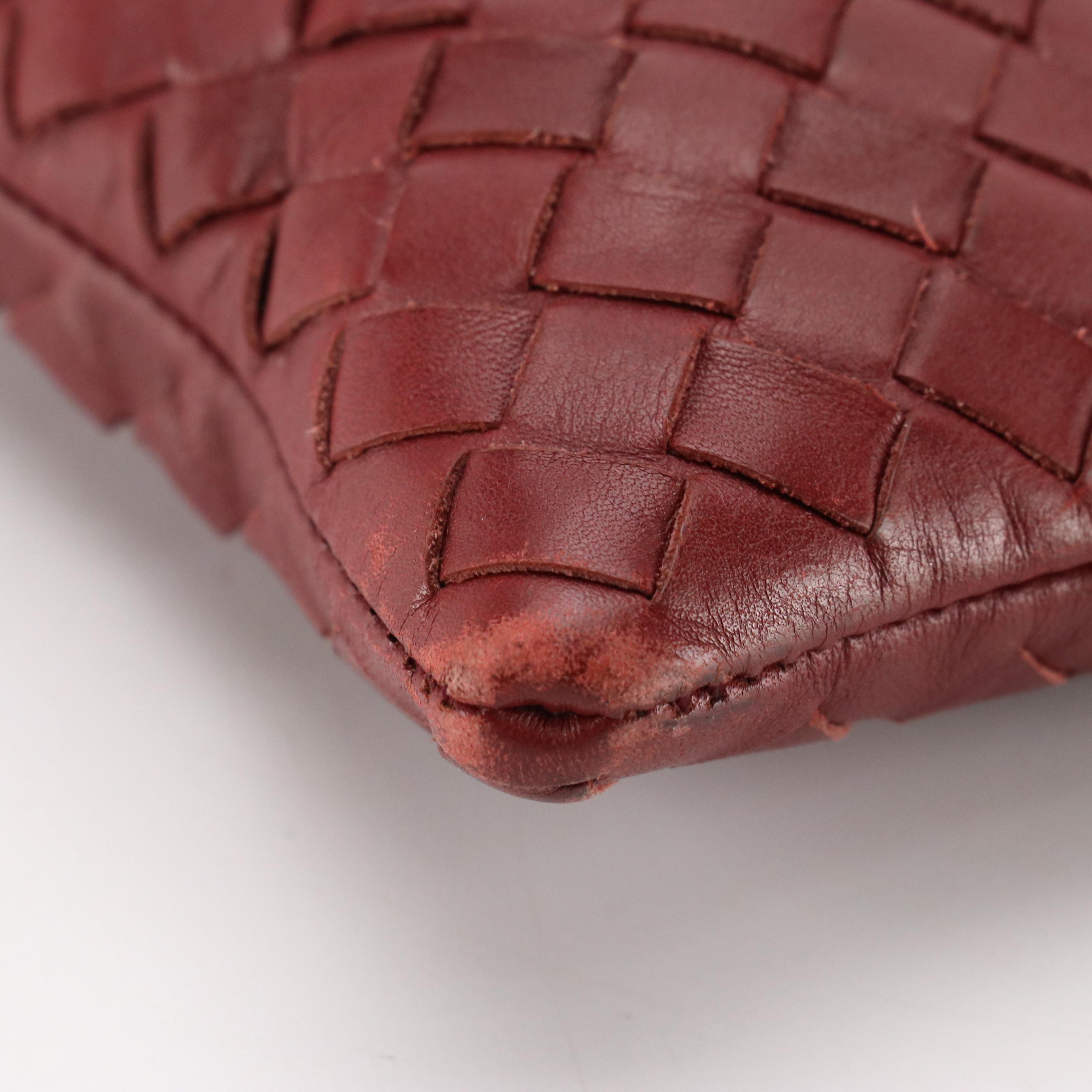 Bottega Veneta Zippered Clutch Bag in Merlot Red Intrecciato Leather