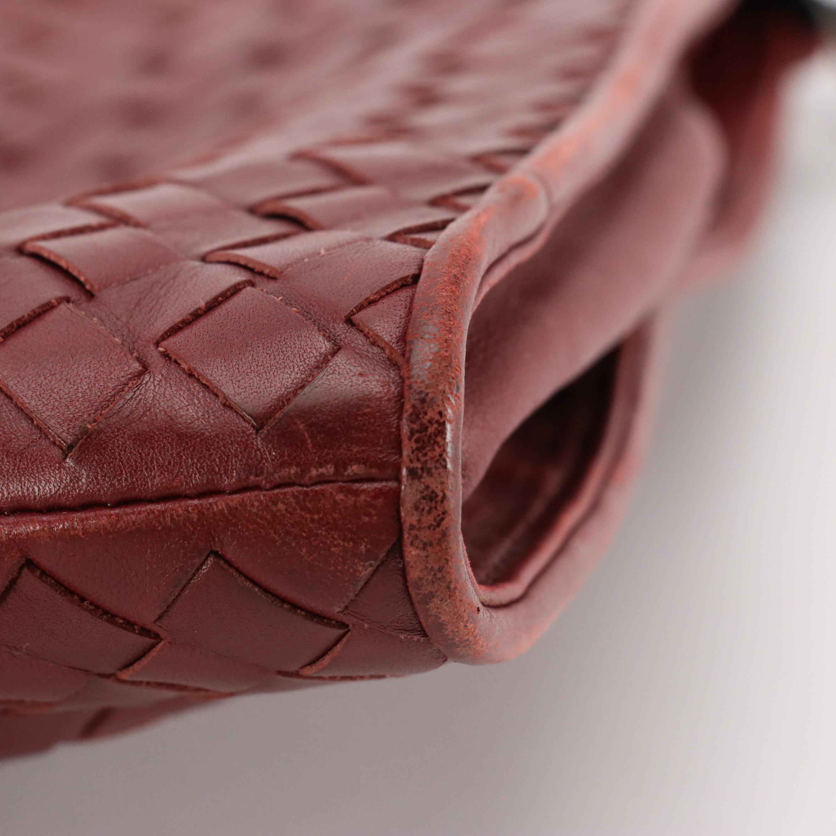 Bottega Veneta Zippered Clutch Bag in Merlot Red Intrecciato Leather