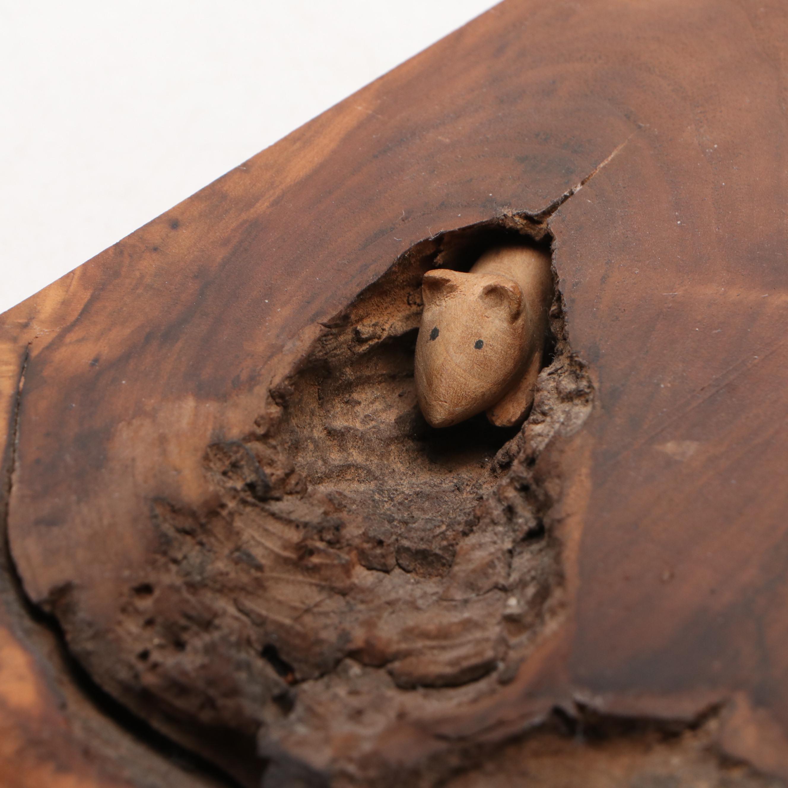 Lowell Sibole Emerging Mouse Wood Carving with Turned Burl Wood Vase