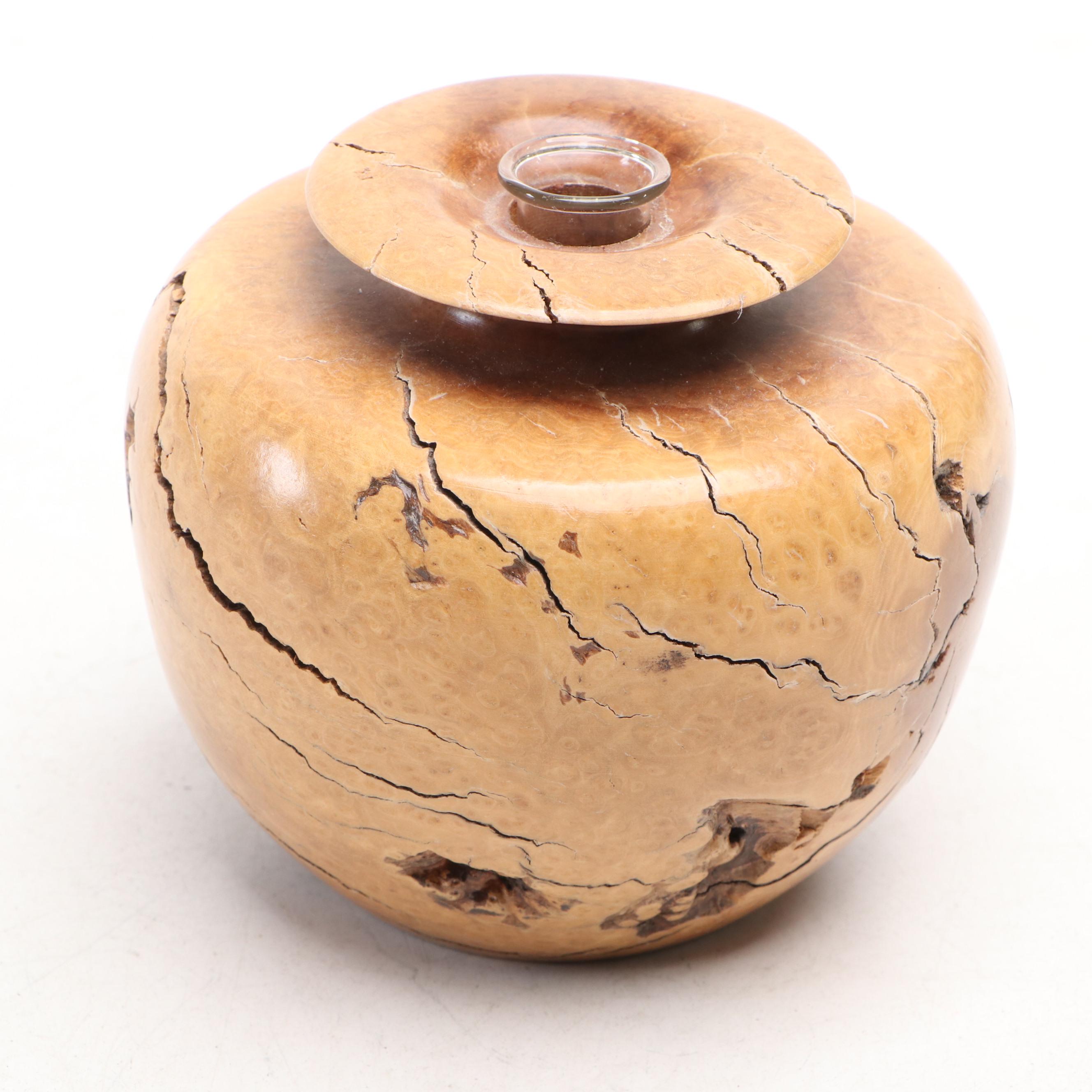 Lowell Sibole Emerging Mouse Wood Carving with Turned Burl Wood Vase